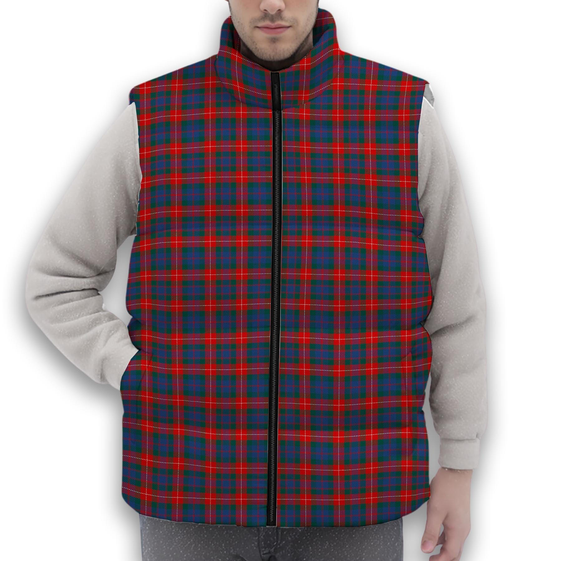 ScotsTee Shop Scottish Fraser of Lovat Modern Premium Tartan Puffer Vest Winter White Duck Down Vest Sleeveless