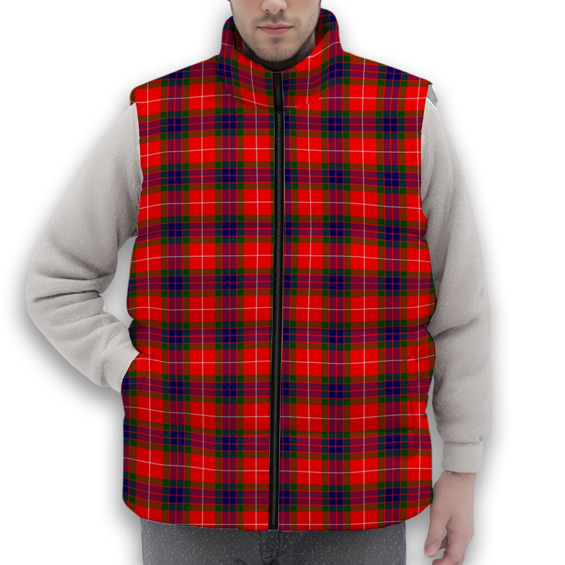 ScotsTee Shop Scottish Fraser Modern Premium Tartan Puffer Vest Winter White Duck Down Vest Sleeveless