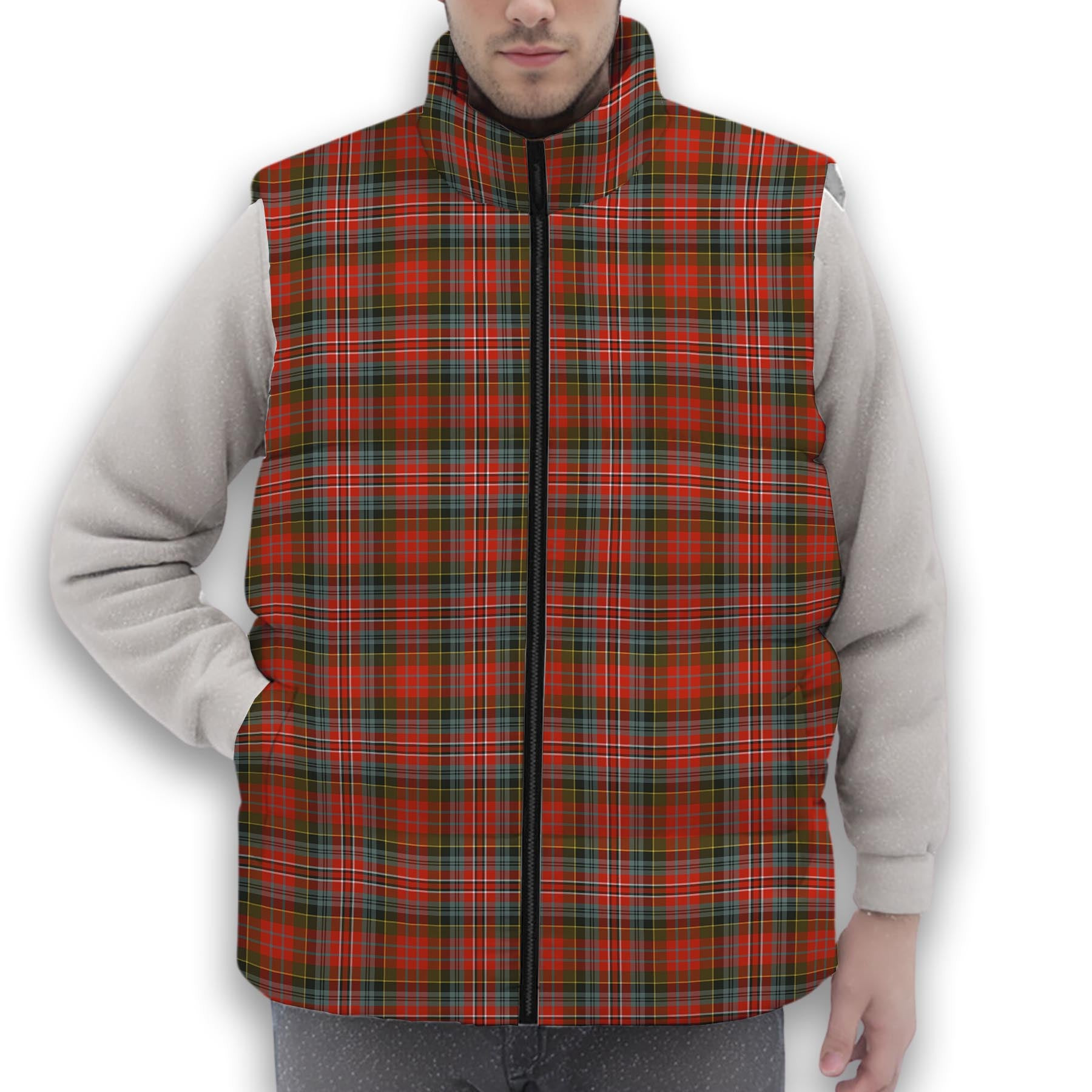 ScotsTee Shop Scottish MacPherson Weathered Premium Tartan Puffer Vest Winter White Duck Down Vest Sleeveless