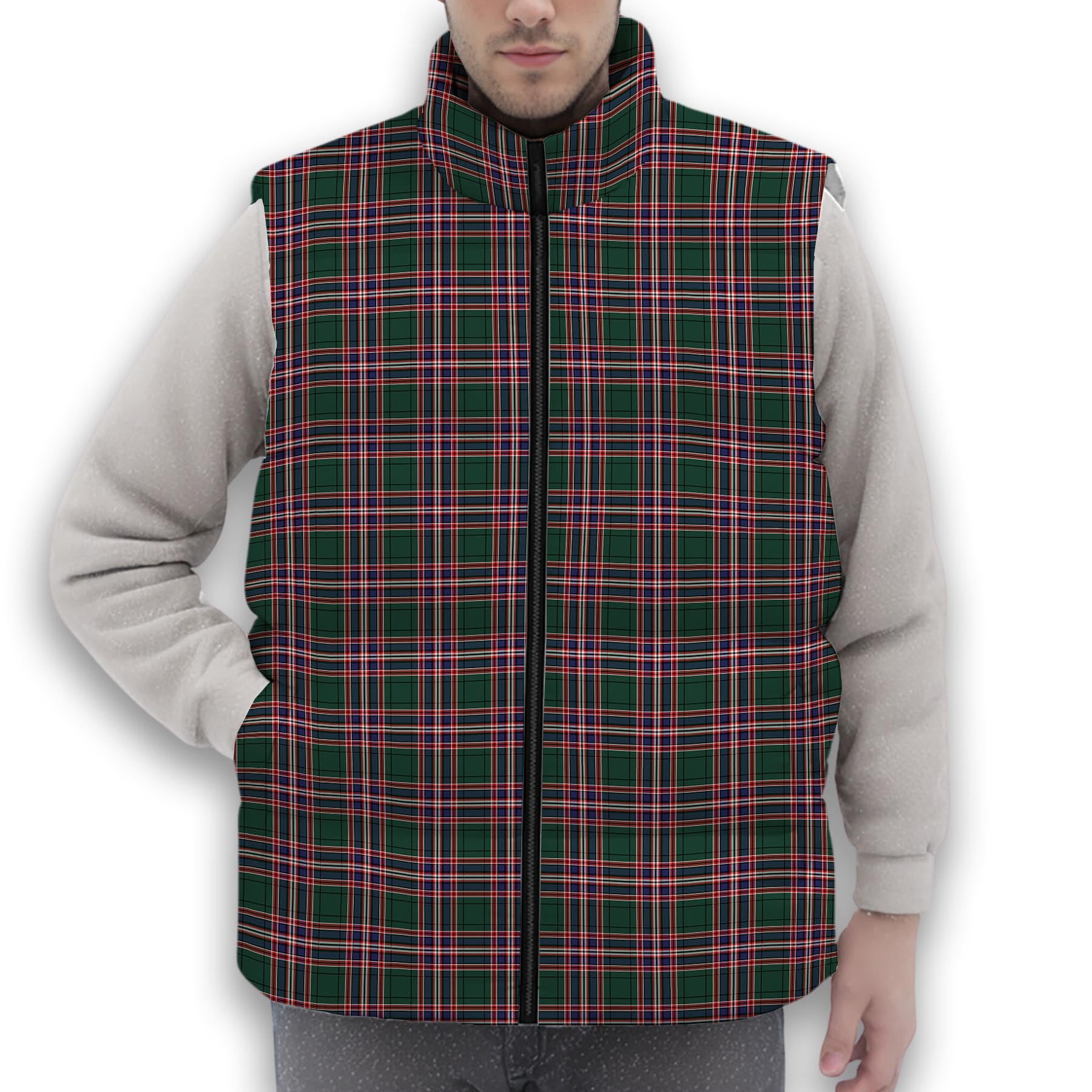 ScotsTee Shop Scottish McFarland Hunting Modern Premium Tartan Puffer Vest Winter White Duck Down Vest Sleeveless