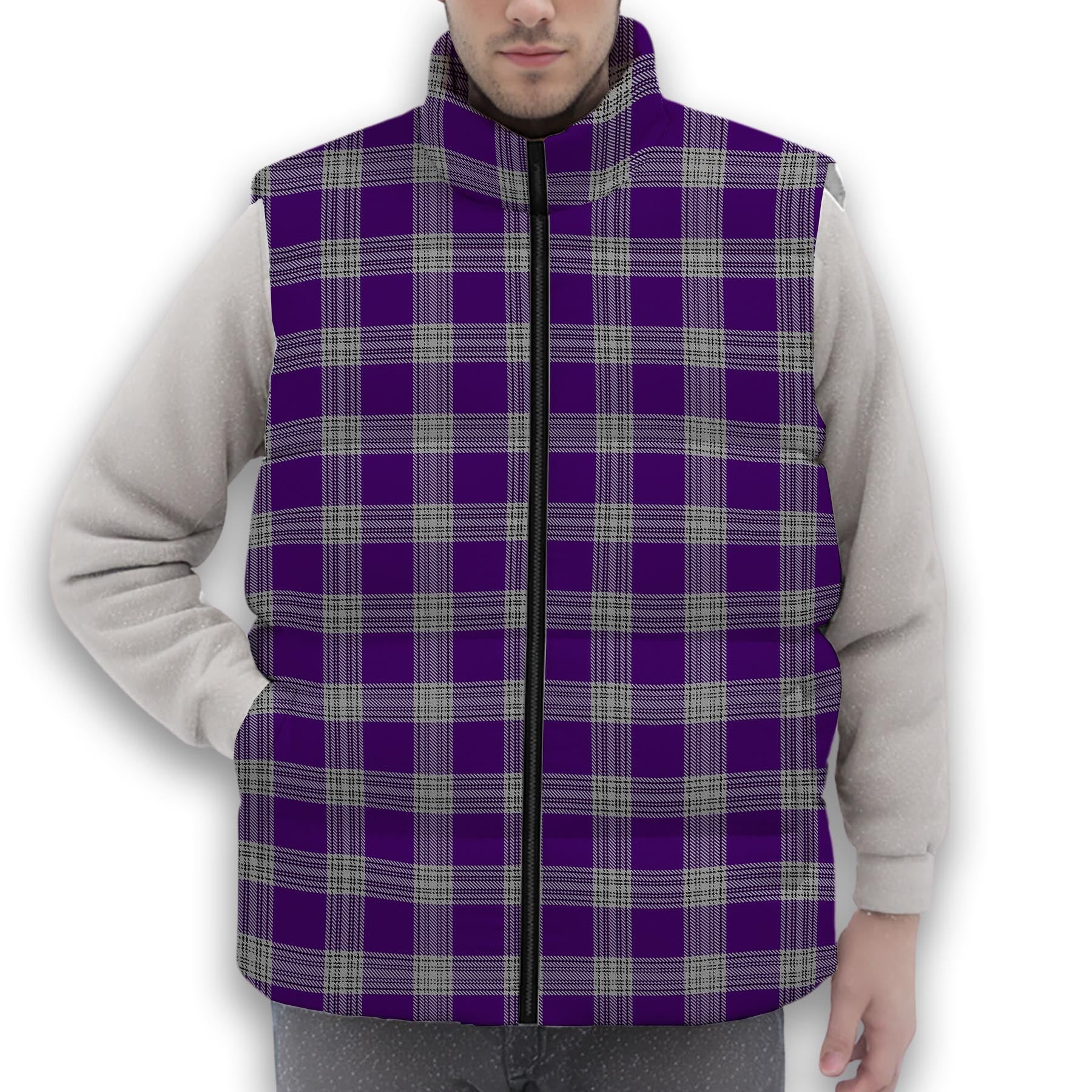 ScotsTee Shop Scottish Menzies Mauve and White Premium Tartan Puffer Vest Winter White Duck Down Vest Sleeveless