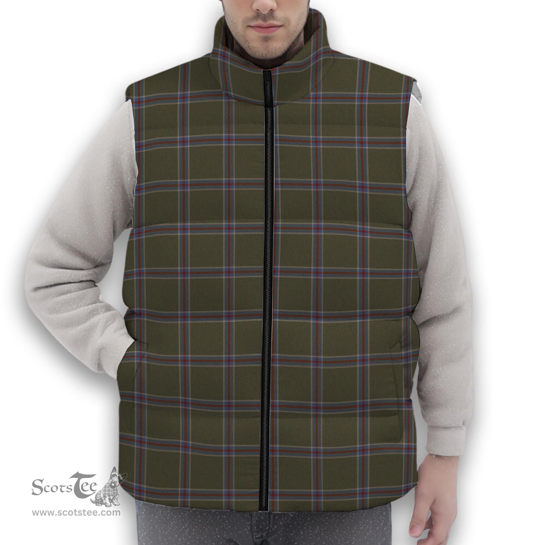 ScotsTee Shop Scottish Renn Faire Premium Tartan Puffer Vest Winter White Duck Down Vest Sleeveless