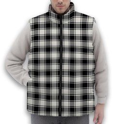 ScotsTee Shop Scottish MacFie Black & White Ancient Premium Tartan Puffer Vest Winter White Duck Down Vest Sleeveless