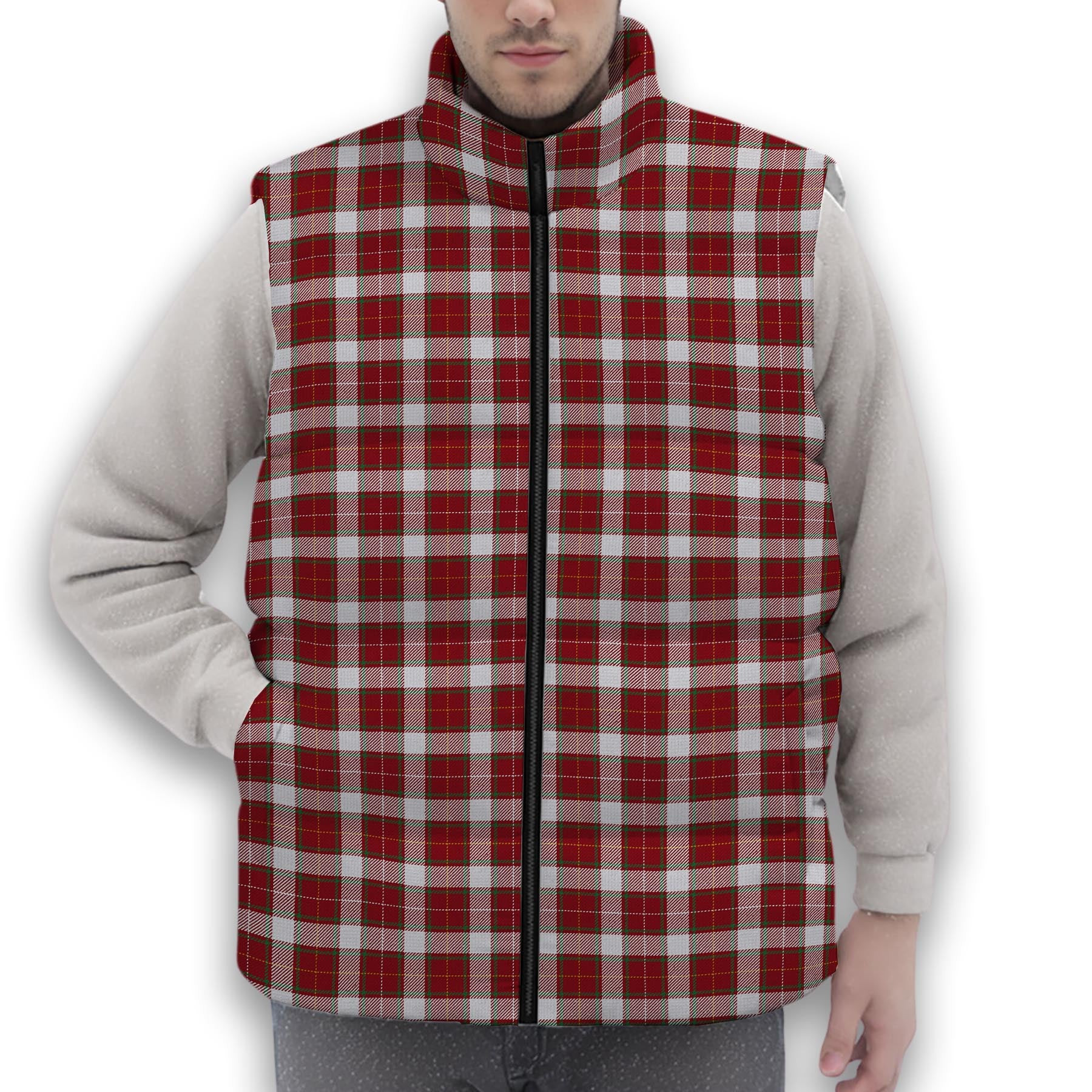 ScotsTee Shop Scottish MacPhee Dress Ancient Premium Tartan Puffer Vest Winter White Duck Down Vest Sleeveless