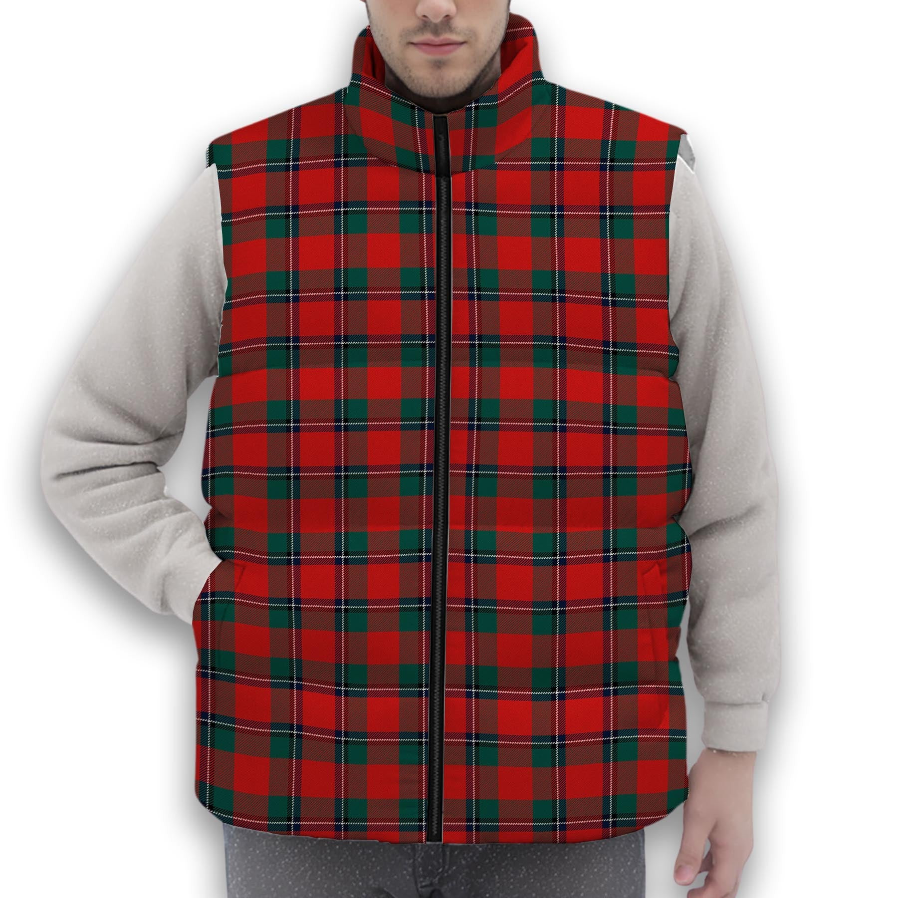 ScotsTee Shop Scottish Sinclair Modern Clan Premium Tartan Puffer Vest Winter White Duck Down Vest Sleeveless