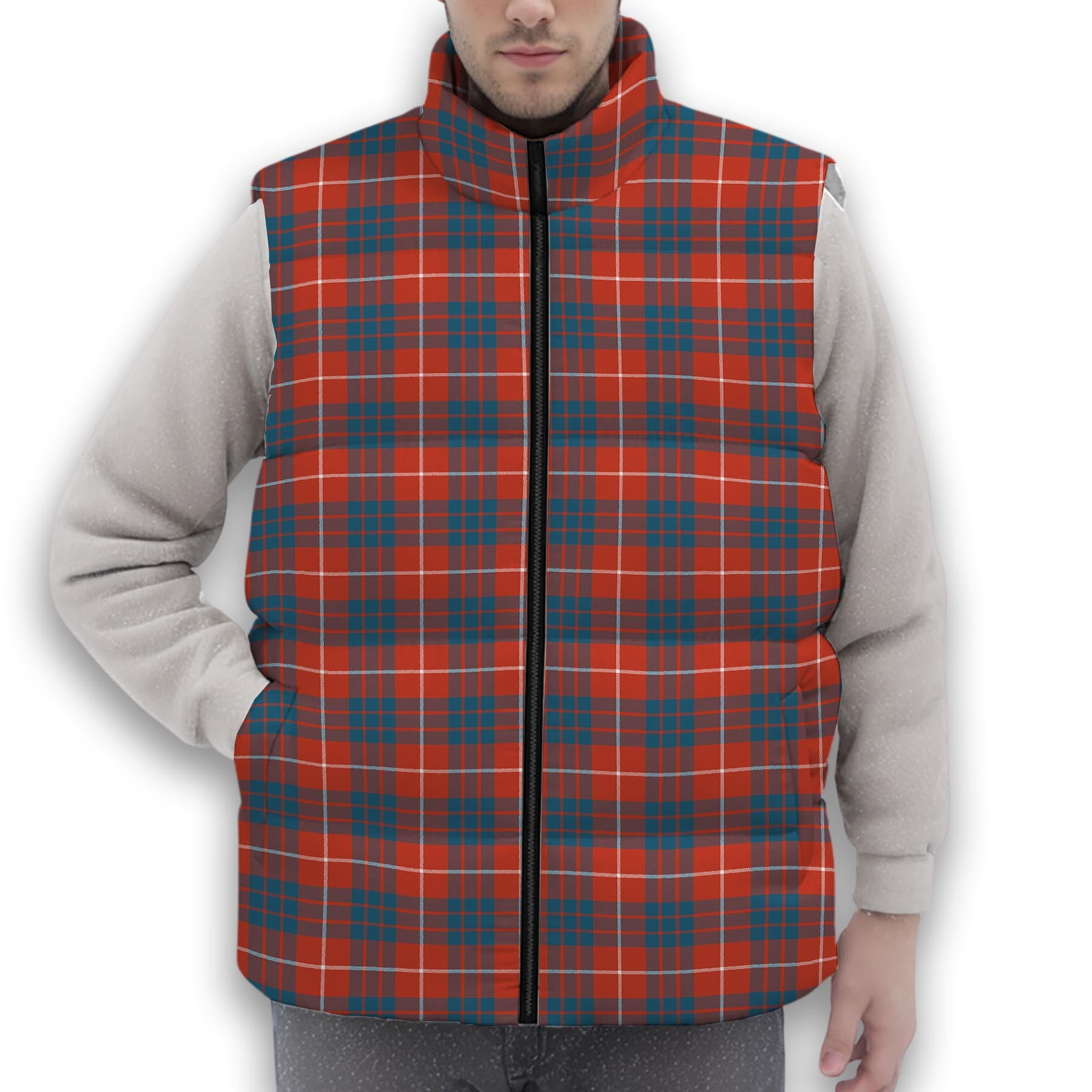 ScotsTee Shop Scottish Hamilton Ancient Premium Tartan Puffer Vest Winter White Duck Down Vest Sleeveless