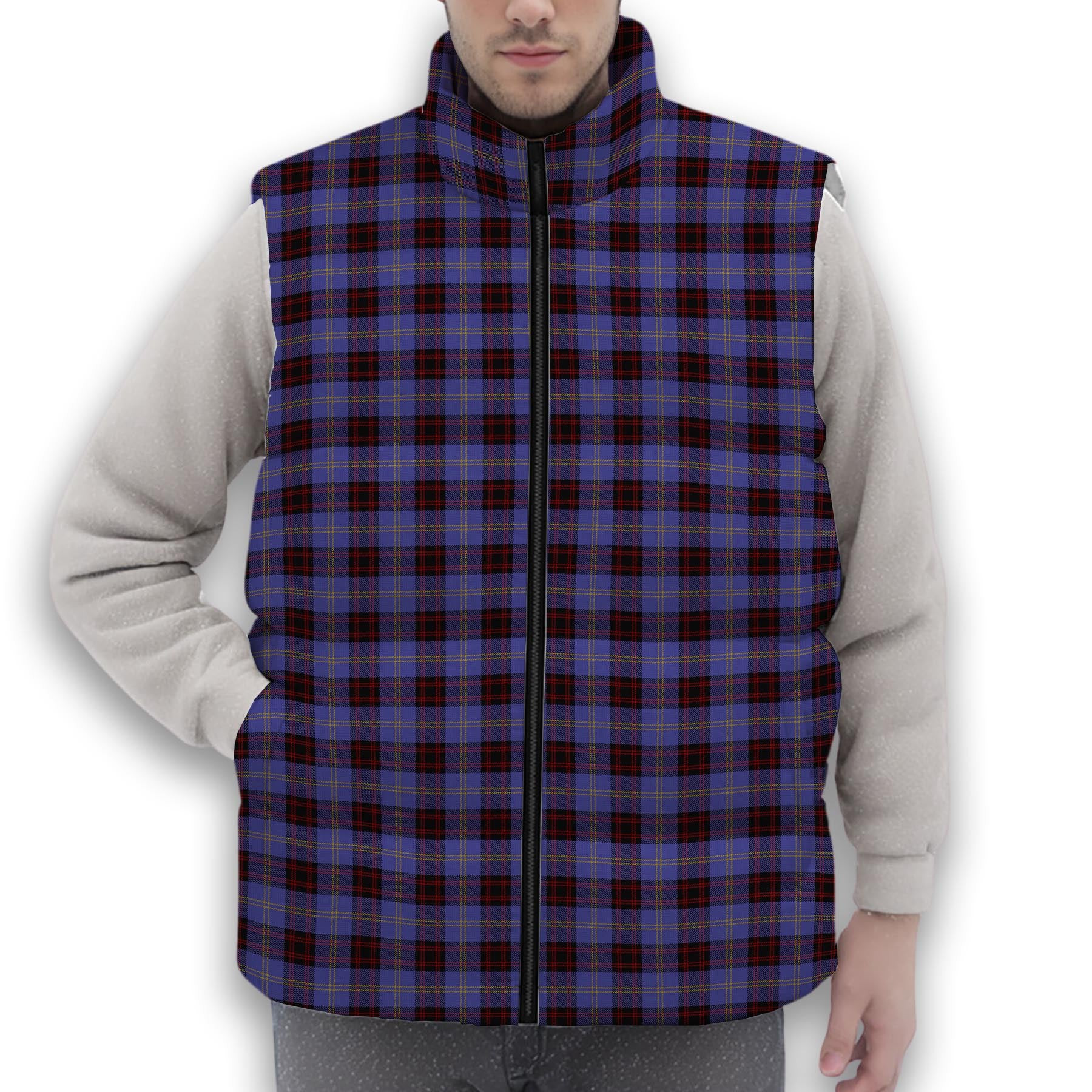 ScotsTee Shop Scottish Rutherford Premium Tartan Puffer Vest Winter White Duck Down Vest Sleeveless