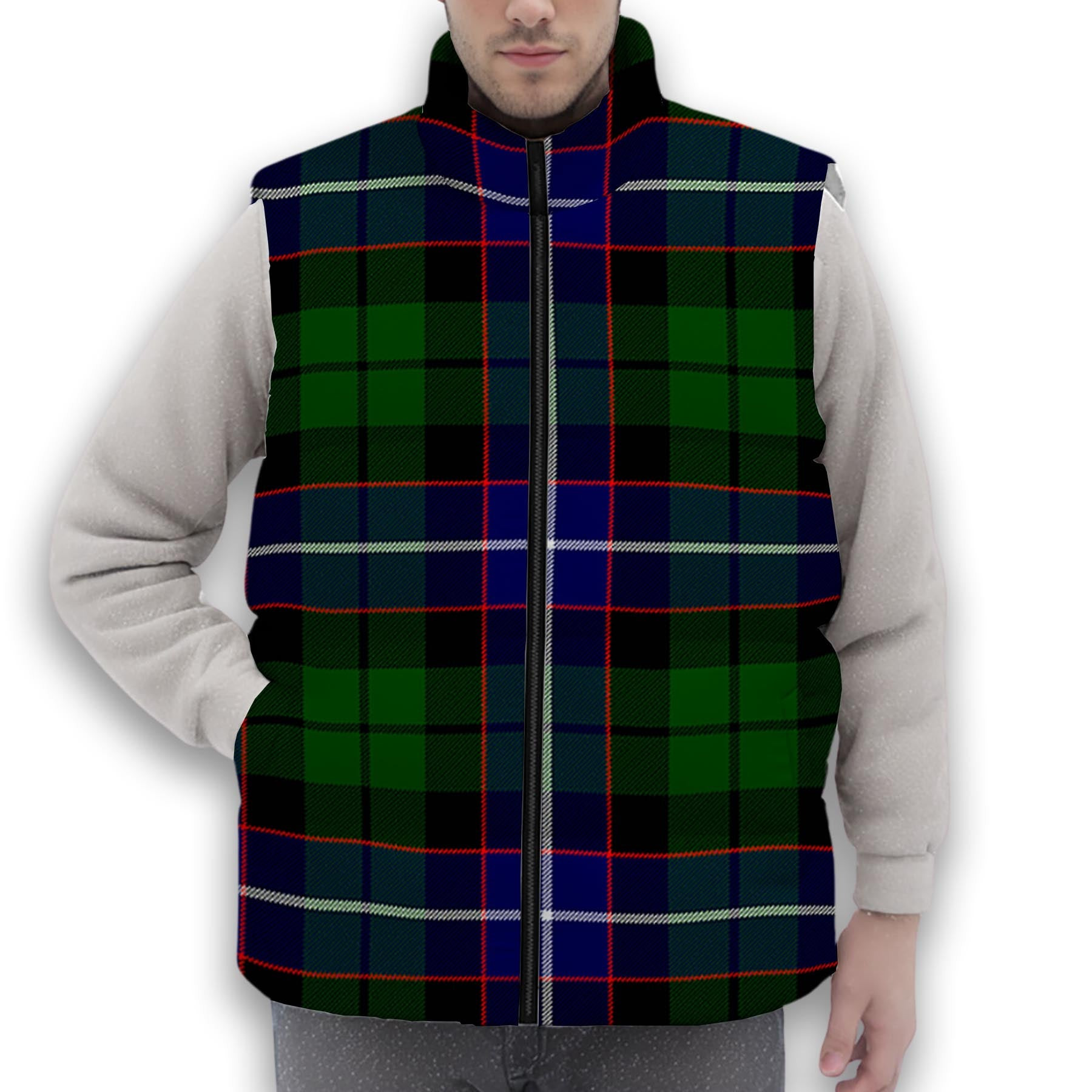 ScotsTee Shop Scottish Russell SC Premium Tartan Puffer Vest Winter White Duck Down Vest Sleeveless