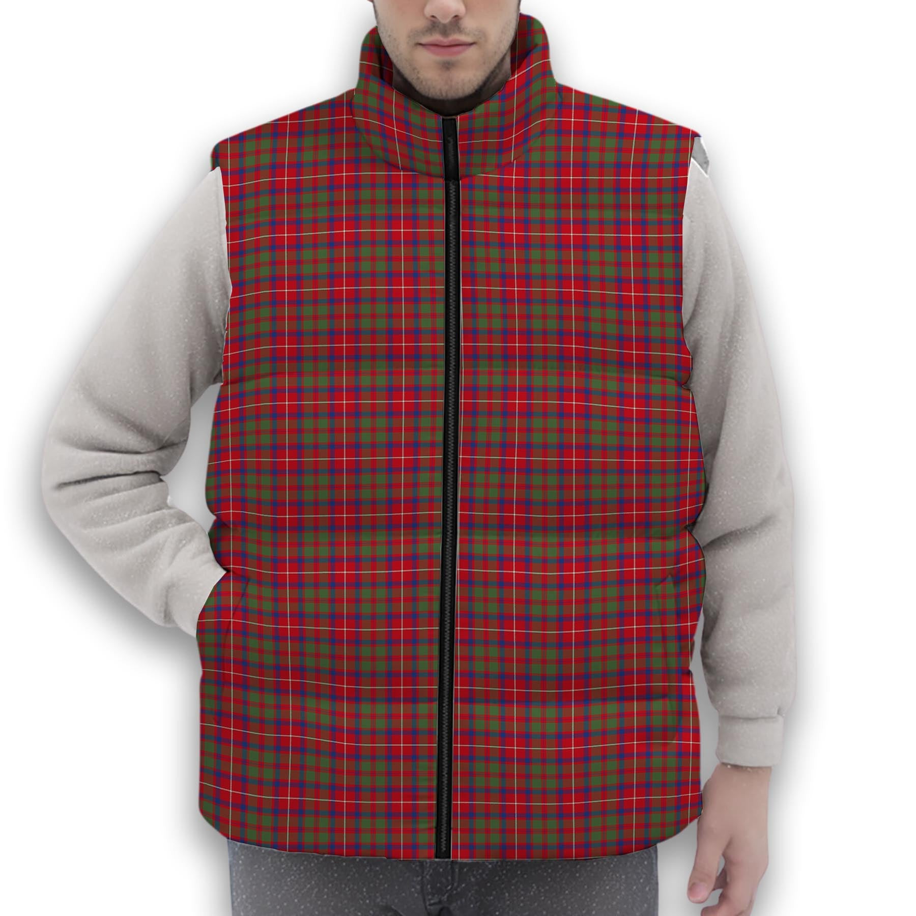 ScotsTee Shop Scottish Shaw Red Modern Premium Tartan Puffer Vest Winter White Duck Down Vest Sleeveless