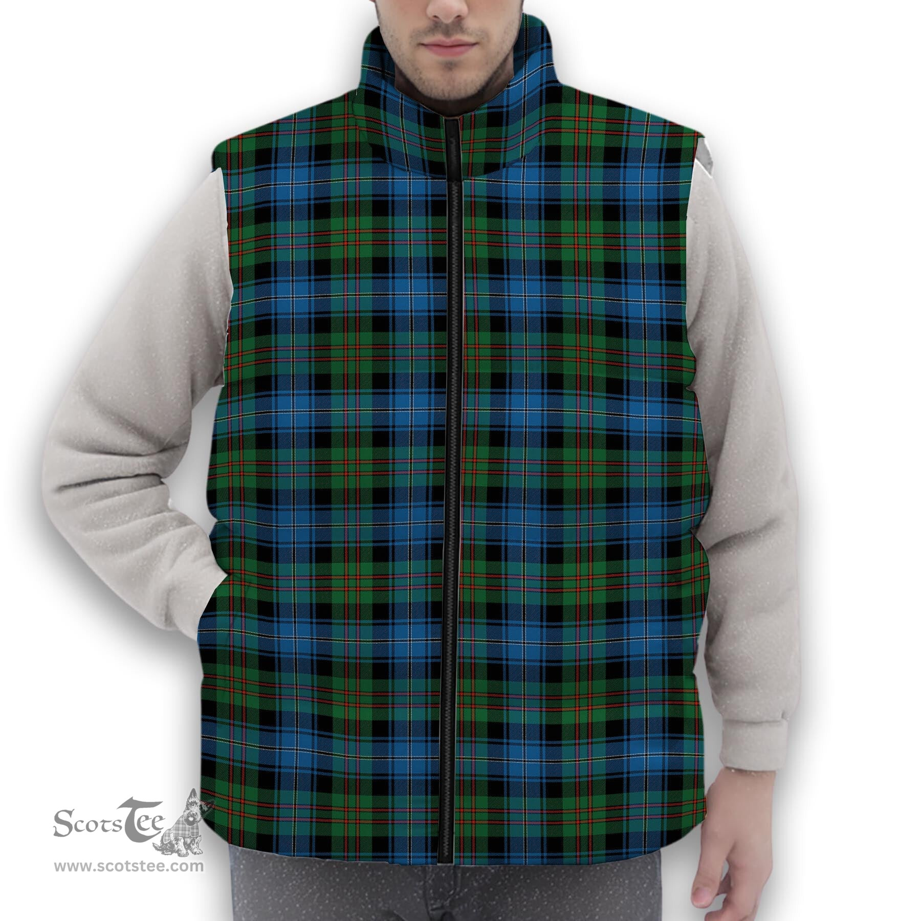 ScotsTee Shop Scottish Young Melvina Ancient Premium Tartan Puffer Vest Winter White Duck Down Vest Sleeveless