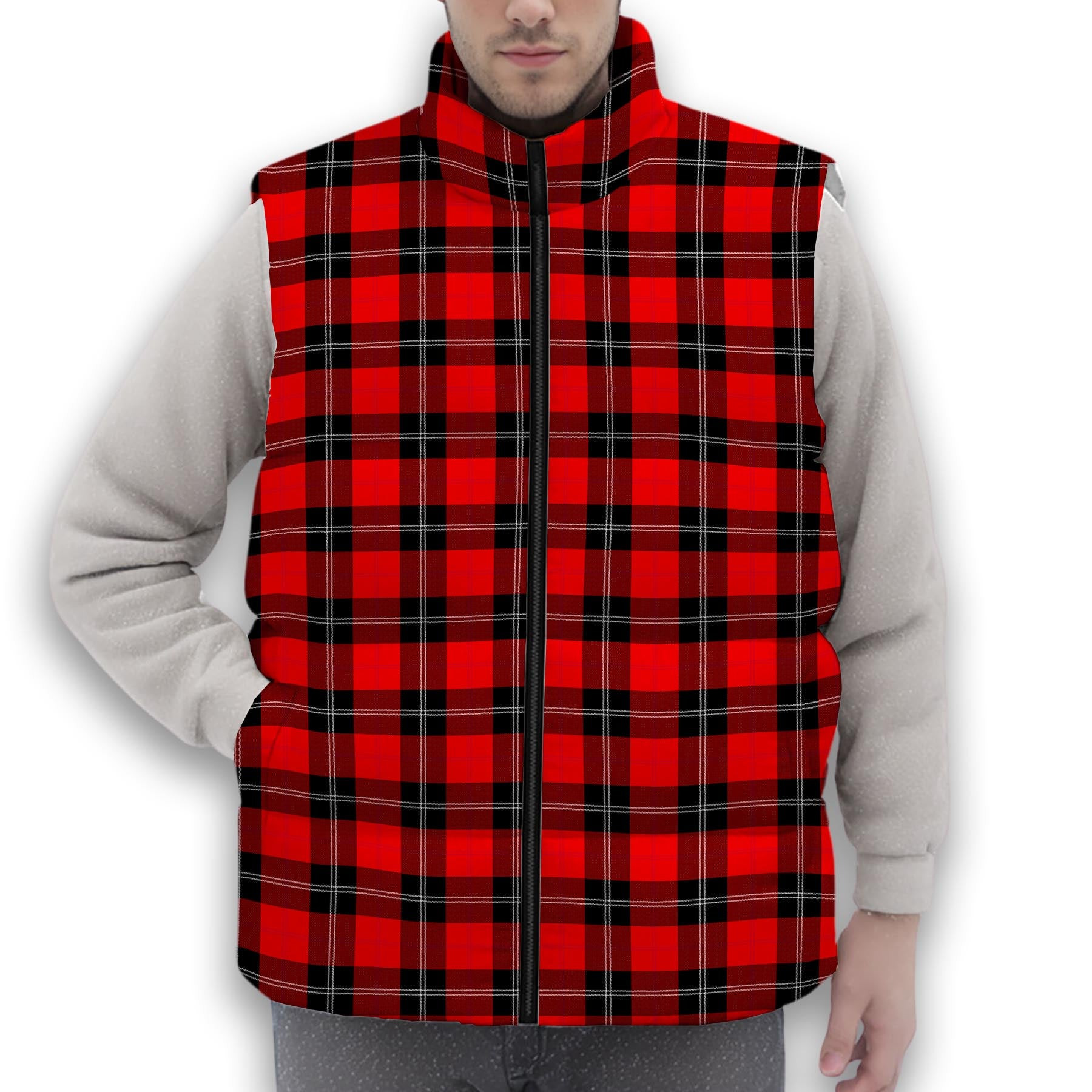 ScotsTee Shop Scottish Ramsay Modern Premium Tartan Puffer Vest Winter White Duck Down Vest Sleeveless