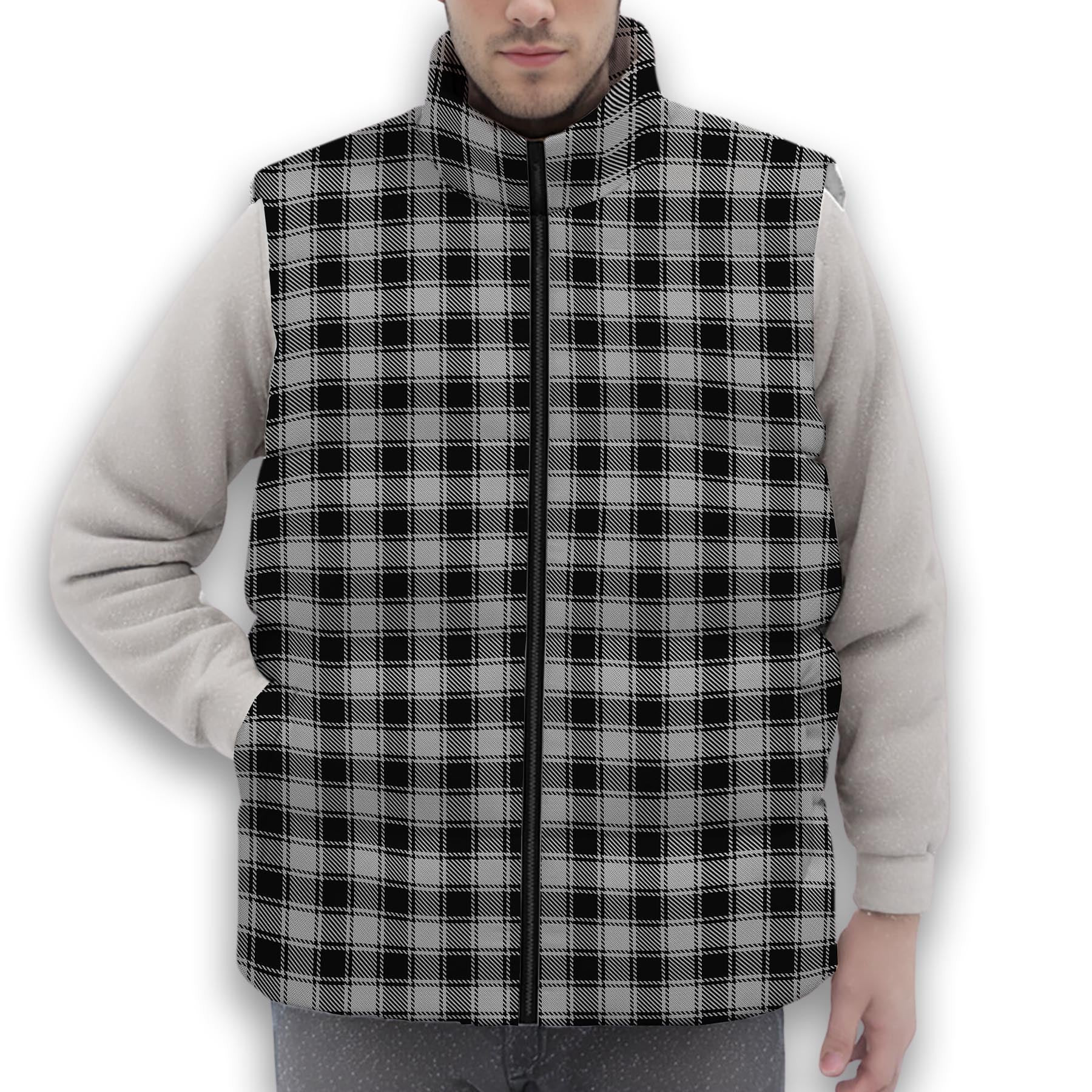 ScotsTee Shop Scottish MacPhee Black and White Premium Tartan Puffer Vest Winter White Duck Down Vest Sleeveless