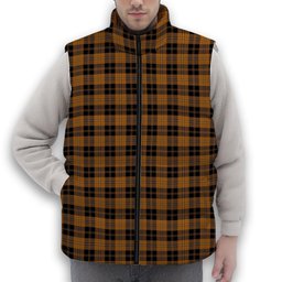 ScotsTee Shop Scottish Johnston Orange and Black Premium Tartan Puffer Vest Winter White Duck Down Vest Sleeveless
