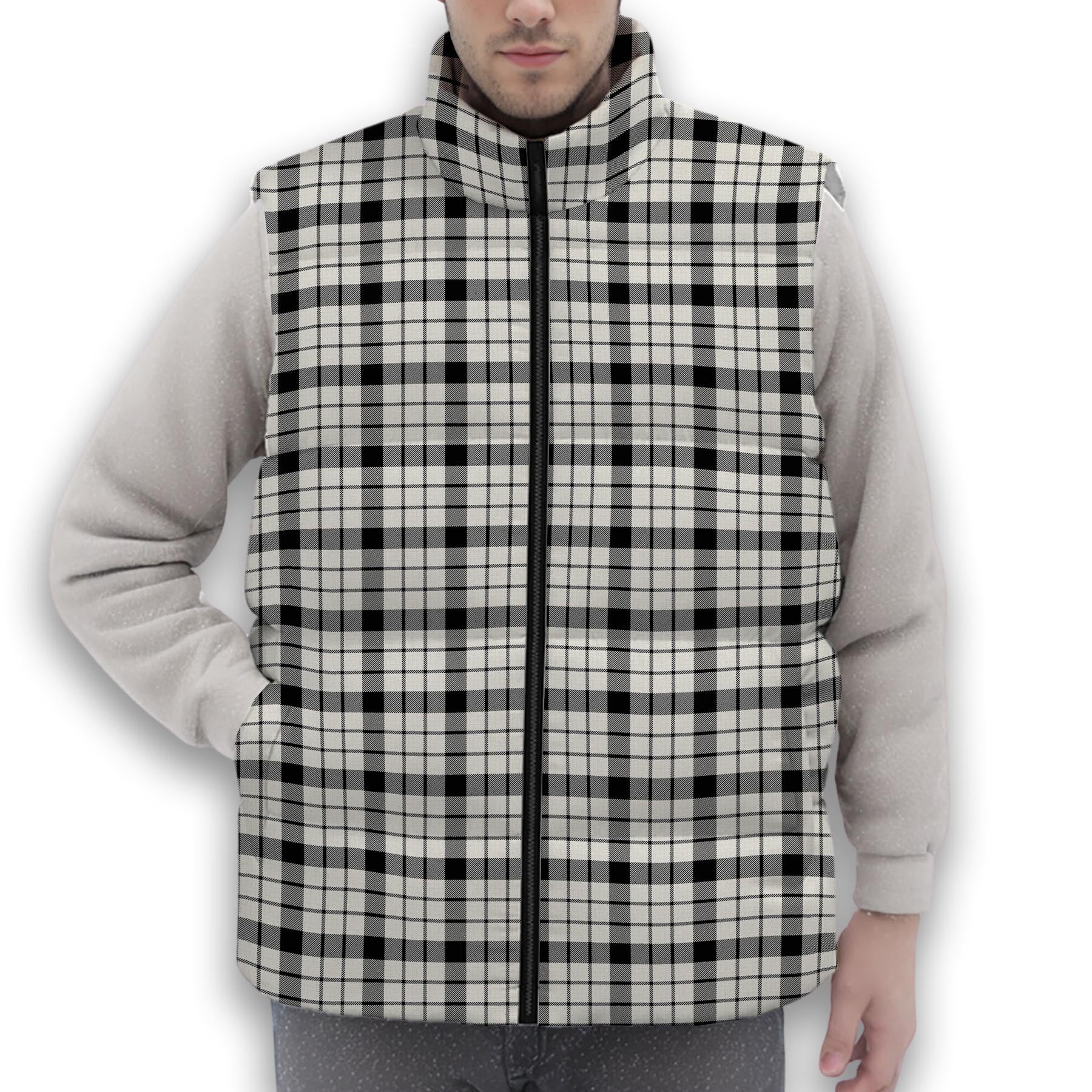 ScotsTee Shop Scottish McFarlane Black White Modern Premium Tartan Puffer Vest Winter White Duck Down Vest Sleeveless