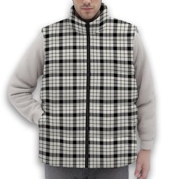 ScotsTee Shop Scottish McFarlane Black White Modern Premium Tartan Puffer Vest Winter White Duck Down Vest Sleeveless