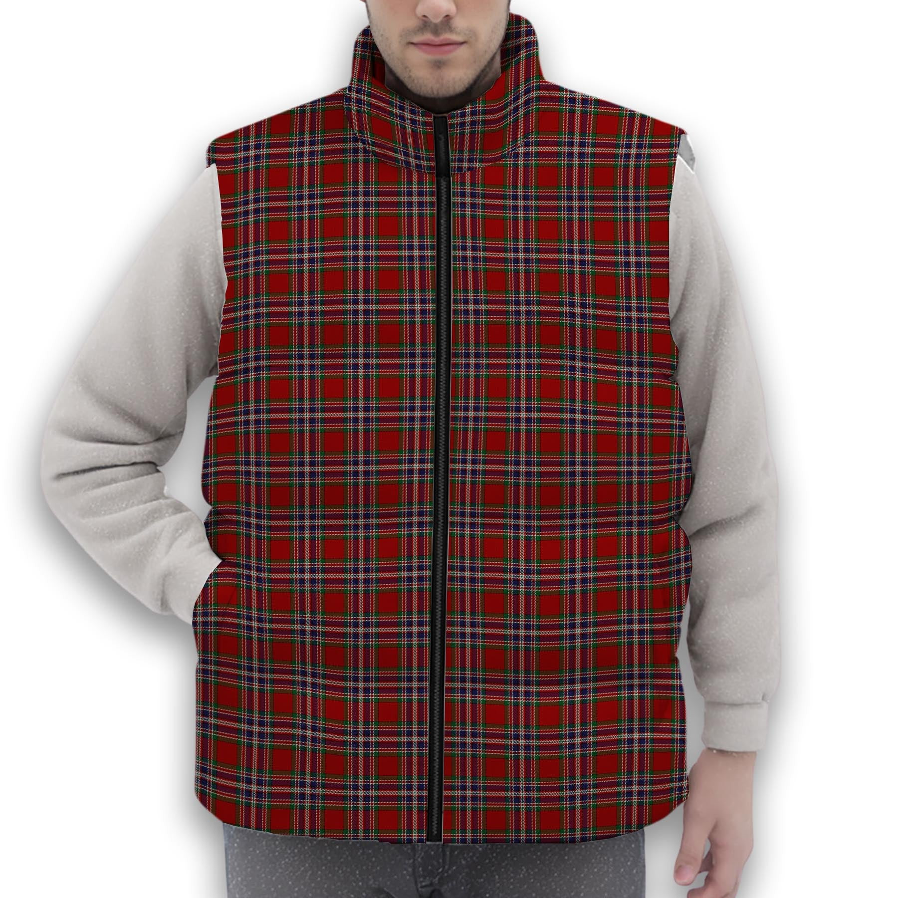 ScotsTee Shop Scottish McFarland Red Premium Tartan Puffer Vest Winter White Duck Down Vest Sleeveless
