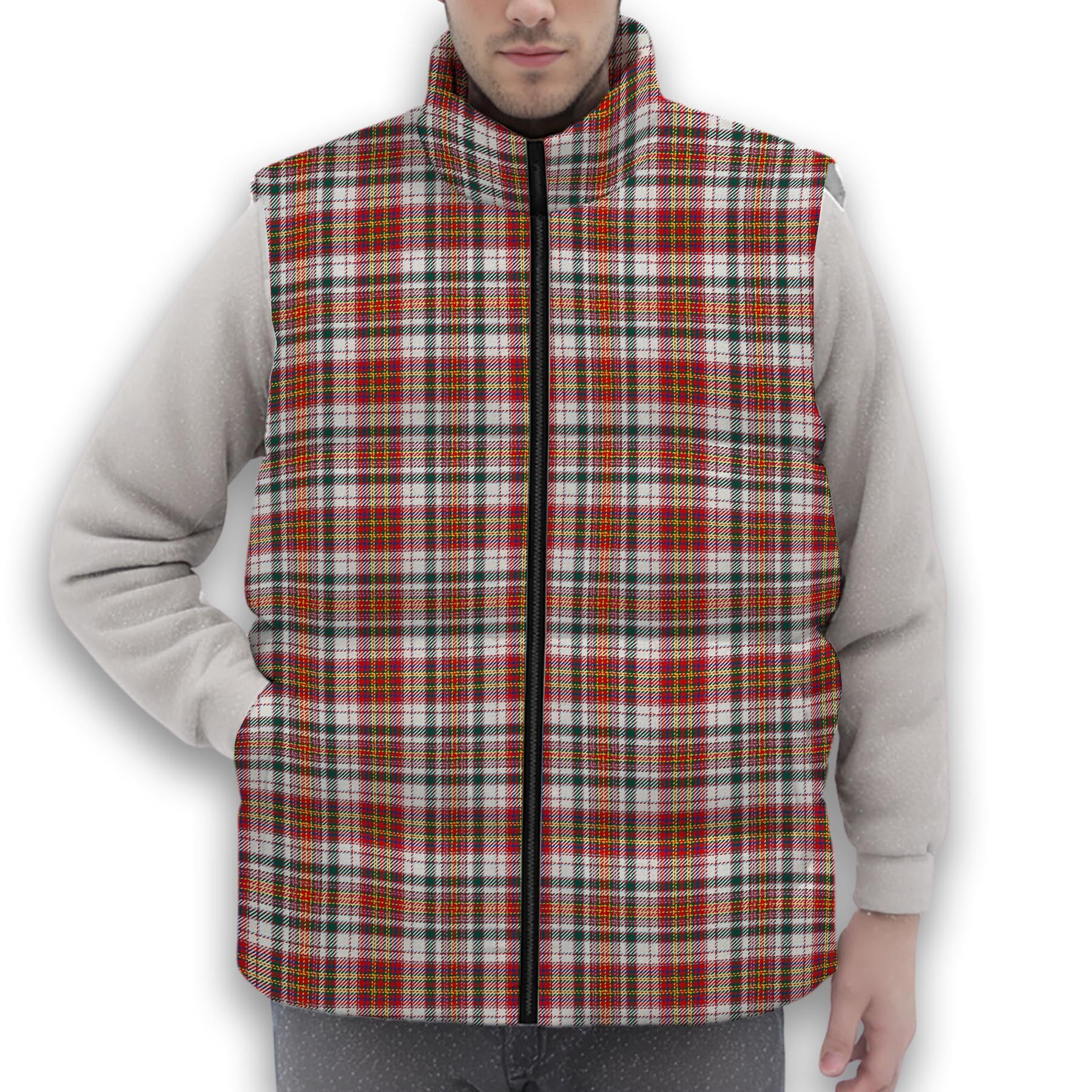 ScotsTee Shop Scottish MacAlister Dress Modern Premium Tartan Puffer Vest Winter White Duck Down Vest Sleeveless