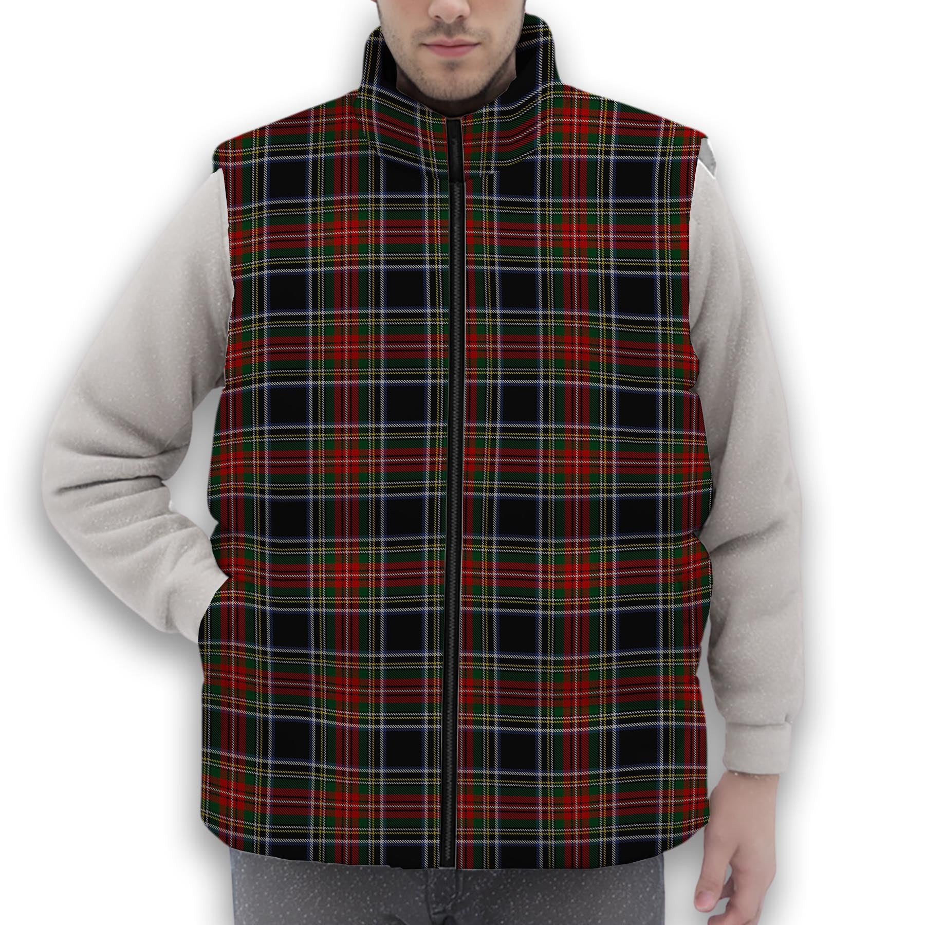 ScotsTee Shop Scottish Stewart Black Premium Tartan Puffer Vest Winter White Duck Down Vest Sleeveless