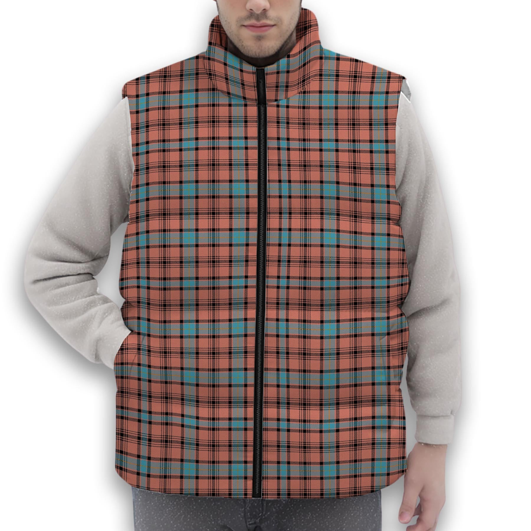 ScotsTee Shop Scottish Hamilton Red Modern Premium Tartan Puffer Vest Winter White Duck Down Vest Sleeveless