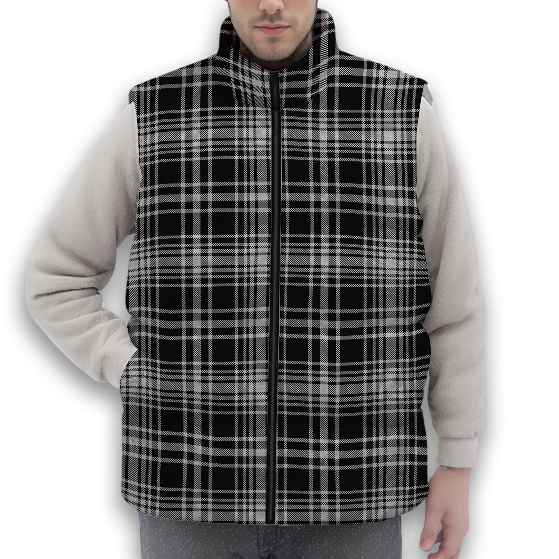 ScotsTee Shop Scottish MacLean Black and White Premium Tartan Puffer Vest Winter White Duck Down Vest Sleeveless
