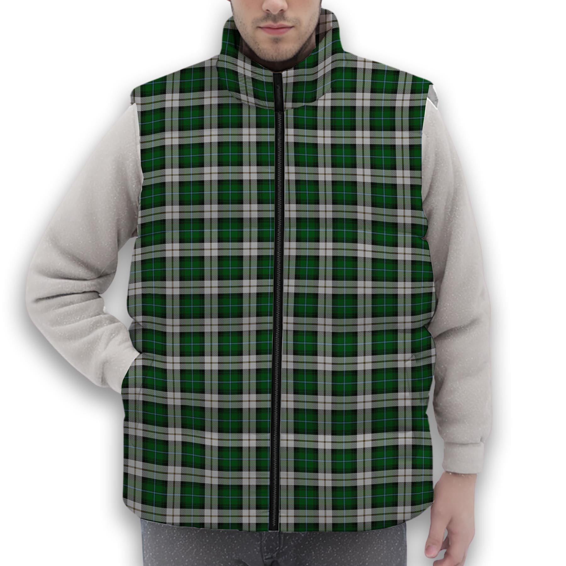 ScotsTee Shop Scottish McCandlish Arisaid Green Premium Tartan Puffer Vest Winter White Duck Down Vest Sleeveless