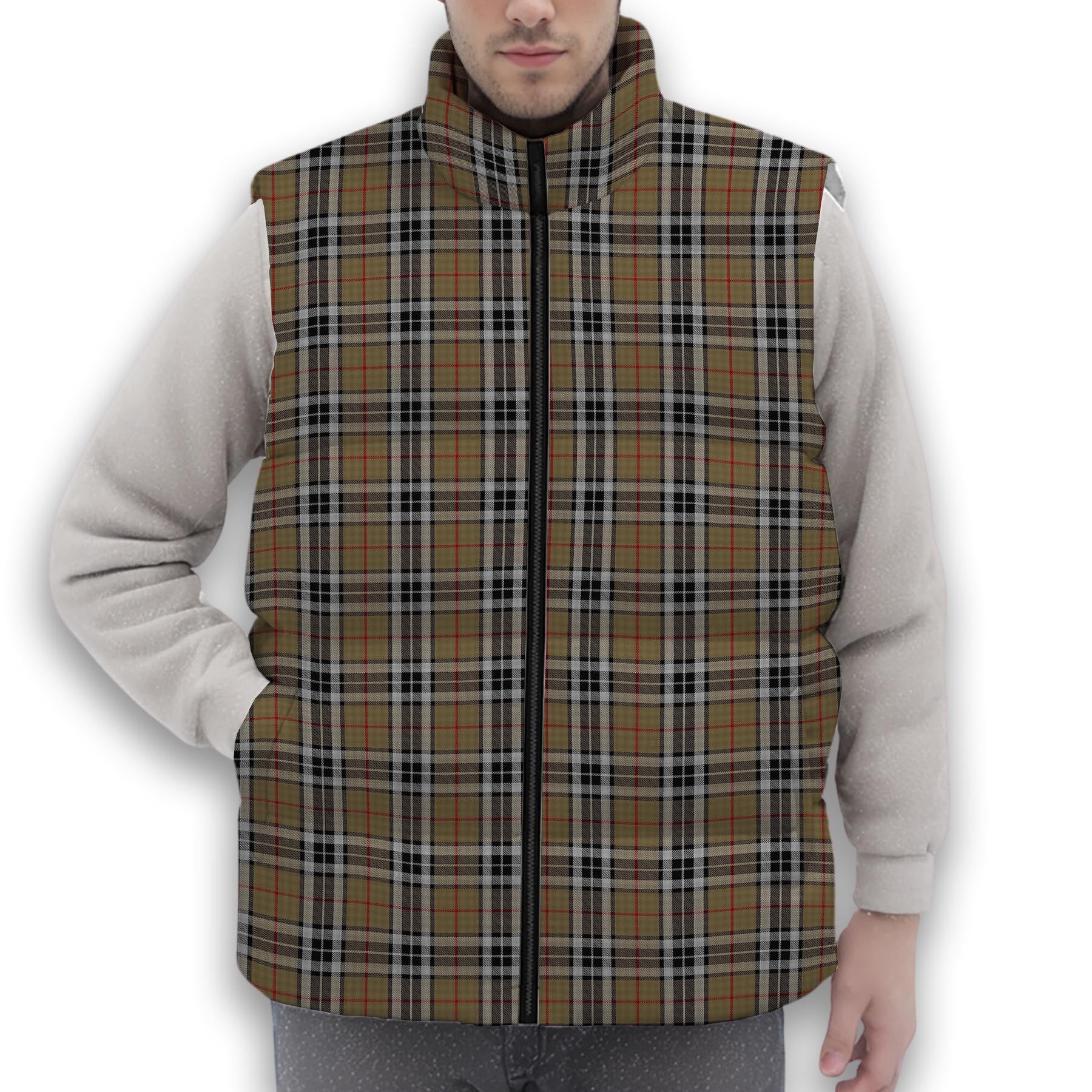 ScotsTee Shop Scottish Thompson Society Camel Premium Tartan Puffer Vest Winter White Duck Down Vest Sleeveless