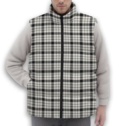 ScotsTee Shop Scottish McFarlane Black White Ancient Premium Tartan Puffer Vest Winter White Duck Down Vest Sleeveless