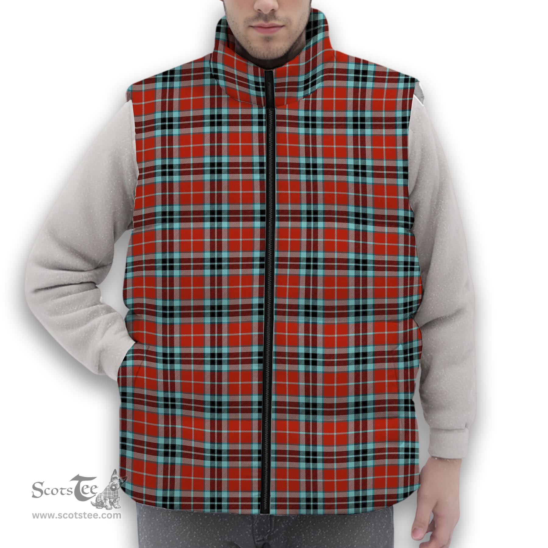 ScotsTee Shop Scottish MacTavish Ancient Premium Tartan Puffer Vest Winter White Duck Down Vest Sleeveless