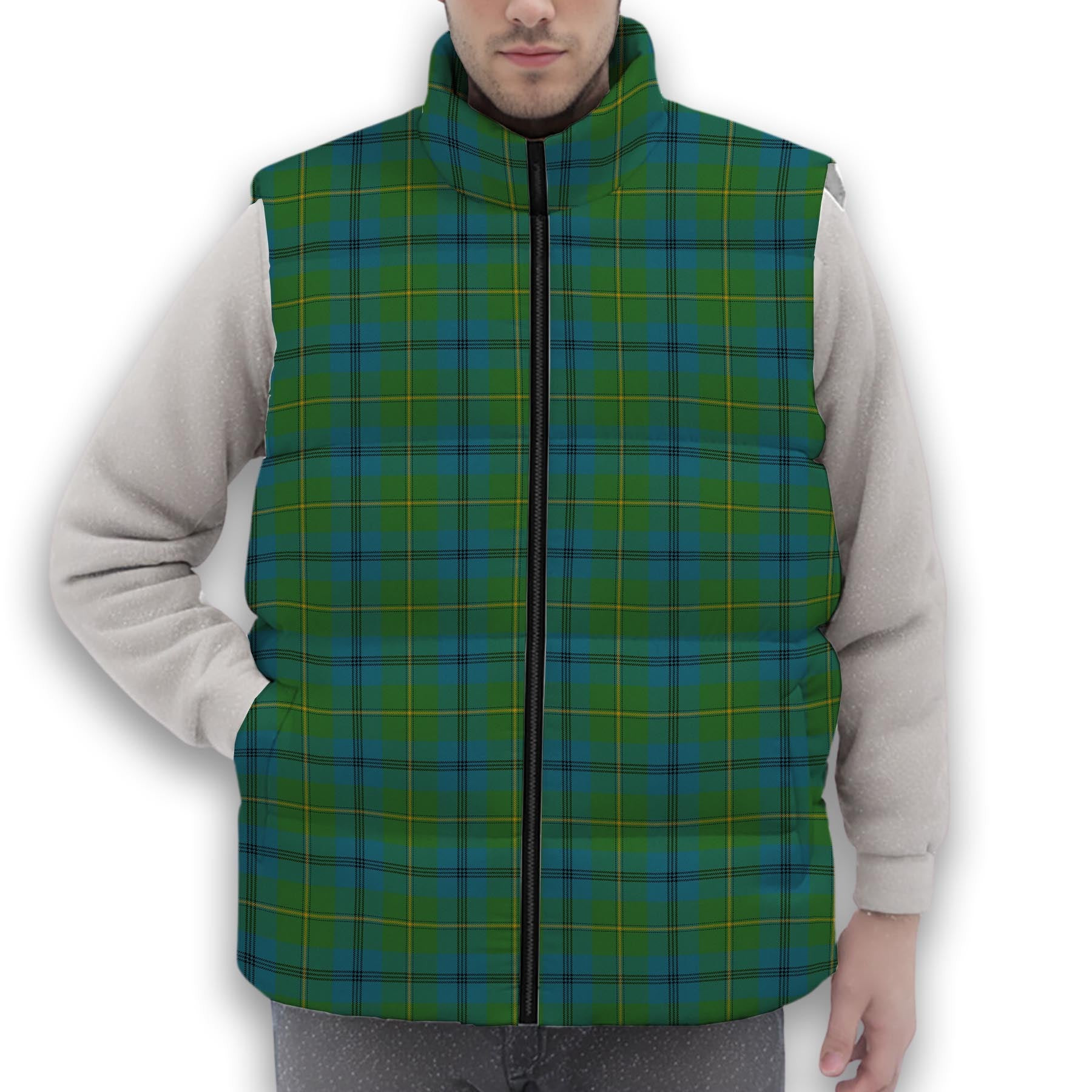 ScotsTee Shop Scottish Johnstone Ancient Premium Tartan Puffer Vest Winter White Duck Down Vest Sleeveless