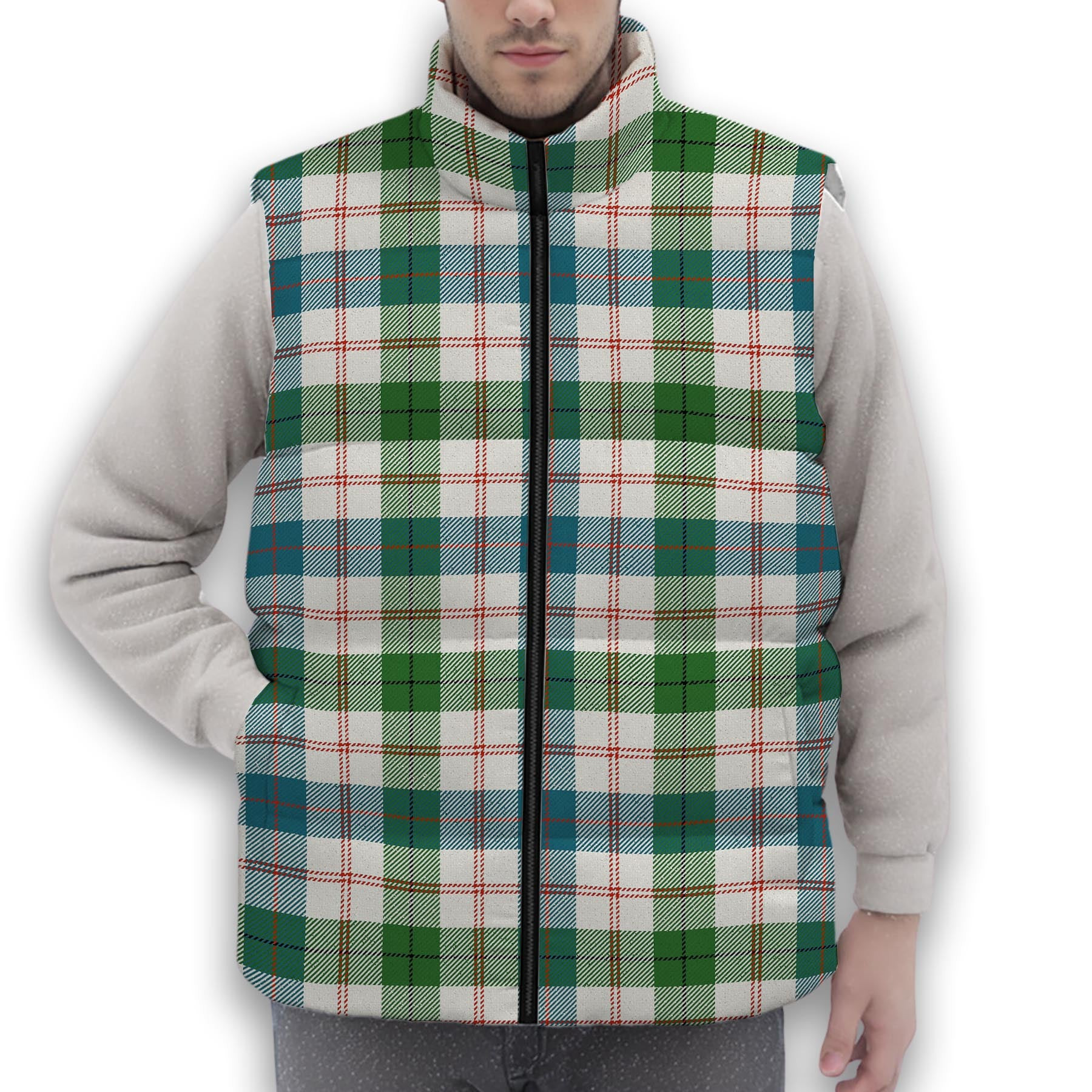 ScotsTee Shop Scottish Guthrie Dress Ancient Premium Tartan Puffer Vest Winter White Duck Down Vest Sleeveless