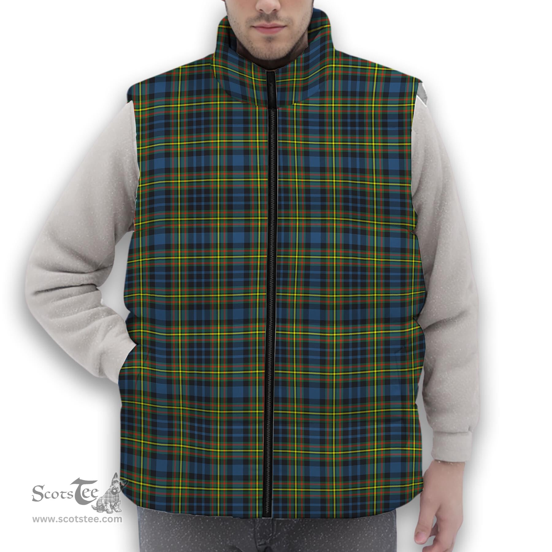 ScotsTee Shop Scottish MacLellan Ancient Premium Tartan Puffer Vest Winter White Duck Down Vest Sleeveless