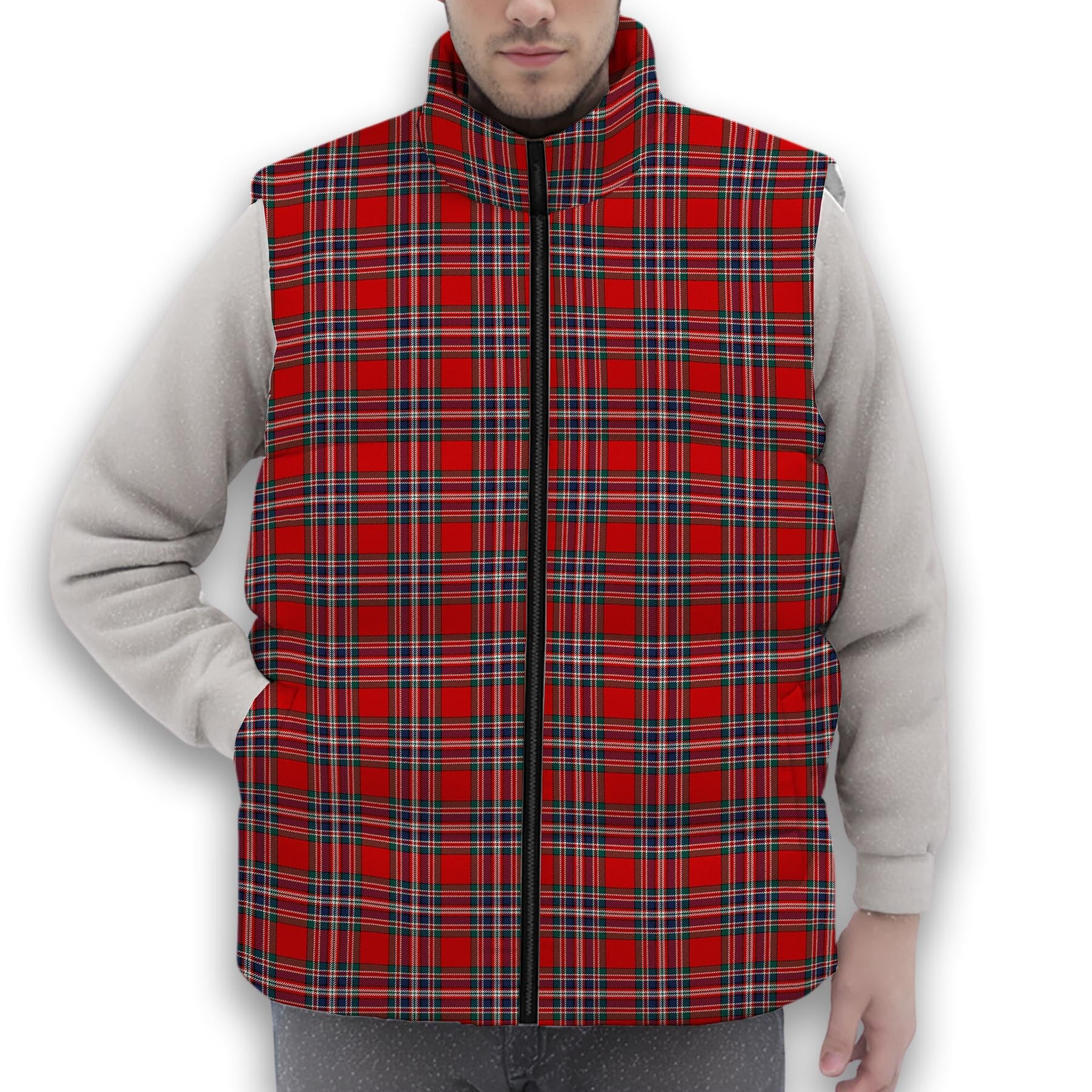ScotsTee Shop Scottish MacFarlane Red Modern Premium Tartan Puffer Vest Winter White Duck Down Vest Sleeveless