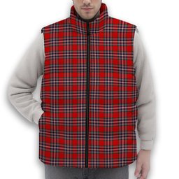 ScotsTee Shop Scottish MacFarlane Red Modern Premium Tartan Puffer Vest Winter White Duck Down Vest Sleeveless