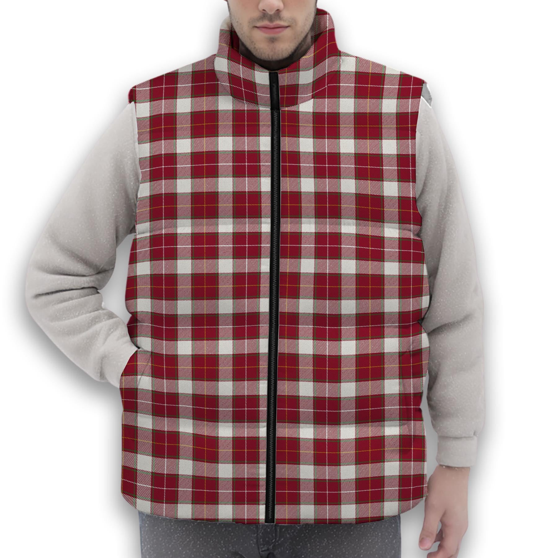 ScotsTee Shop Scottish MacFie Dress Modern Premium Tartan Puffer Vest Winter White Duck Down Vest Sleeveless
