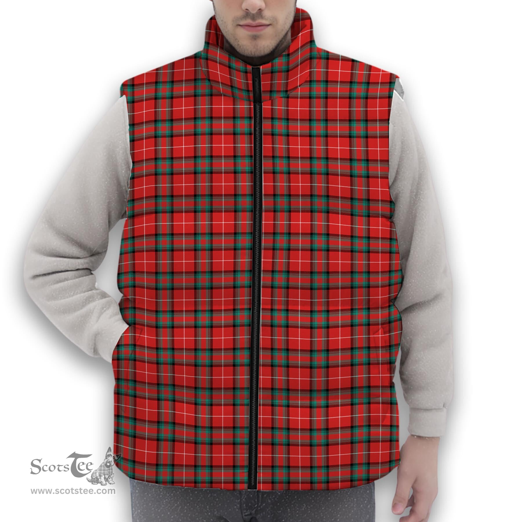 ScotsTee Shop Scottish Stewart (Stuart) of Bute Premium Tartan Puffer Vest Winter White Duck Down Vest Sleeveless