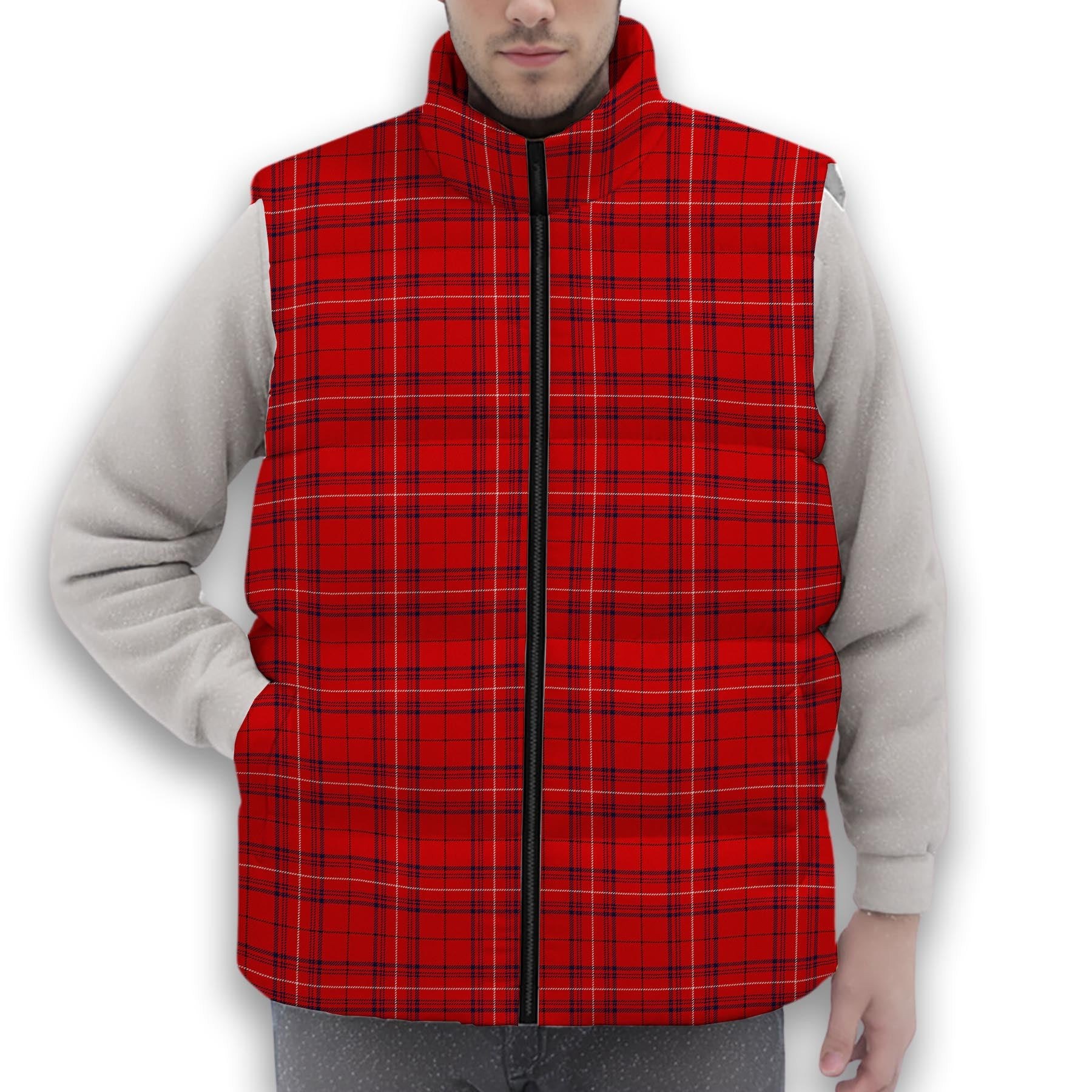 ScotsTee Shop Scottish Rose of Kilravock Modern Premium Tartan Puffer Vest Winter White Duck Down Vest Sleeveless