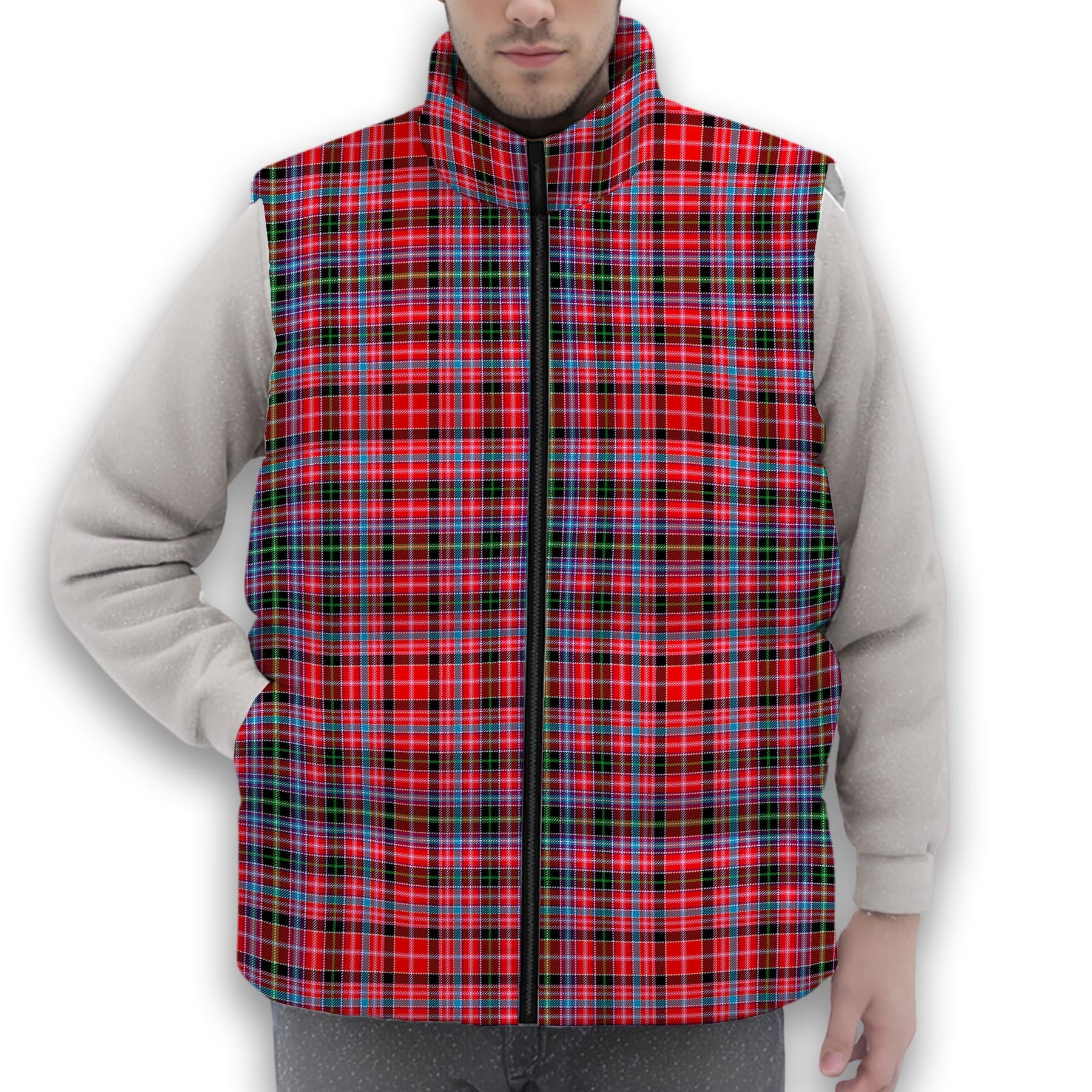 ScotsTee Shop Scottish Straiton Premium Tartan Puffer Vest Winter White Duck Down Vest Sleeveless
