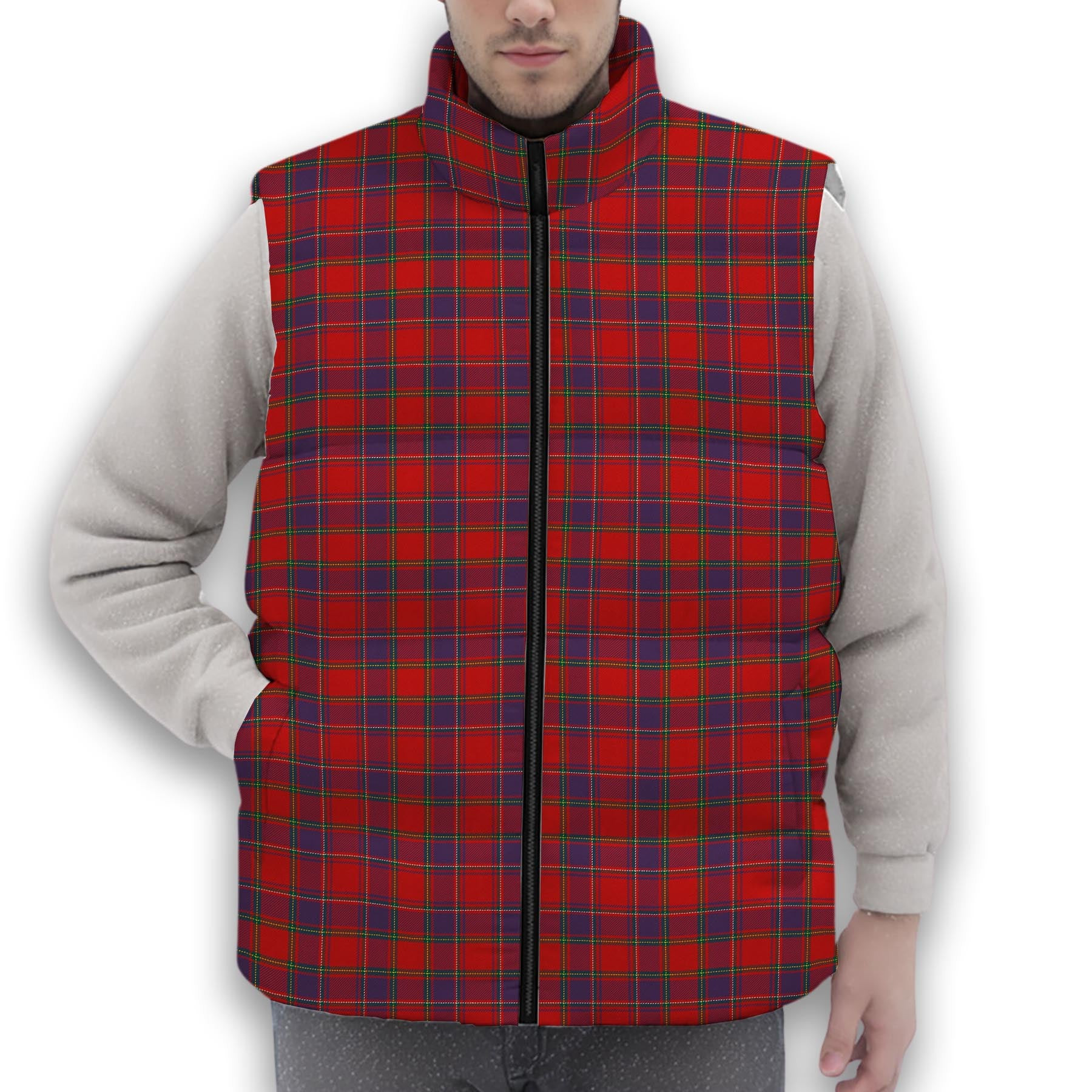 ScotsTee Shop Scottish Mair Modern Clan Premium Tartan Puffer Vest Winter White Duck Down Vest Sleeveless
