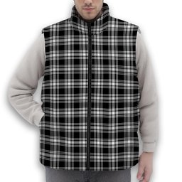 ScotsTee Shop Scottish Menzies Black & White Modern Premium Tartan Puffer Vest Winter White Duck Down Vest Sleeveless