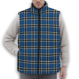 ScotsTee Shop Scottish MacThomas Blue Modern Premium Tartan Puffer Vest Winter White Duck Down Vest Sleeveless
