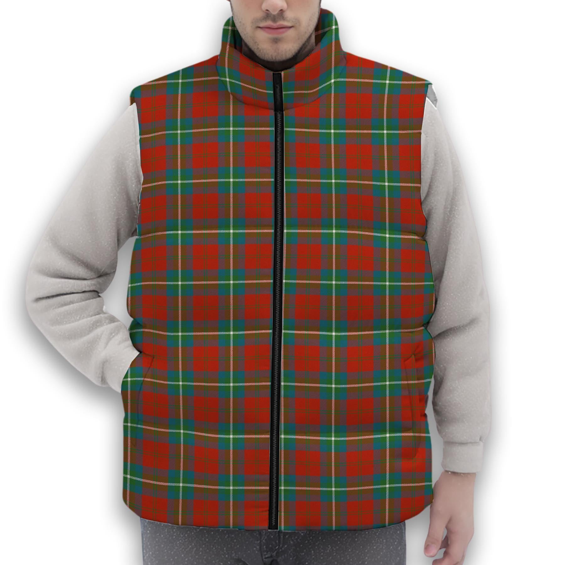 ScotsTee Shop Scottish Ruthven Ancient Premium Tartan Puffer Vest Winter White Duck Down Vest Sleeveless