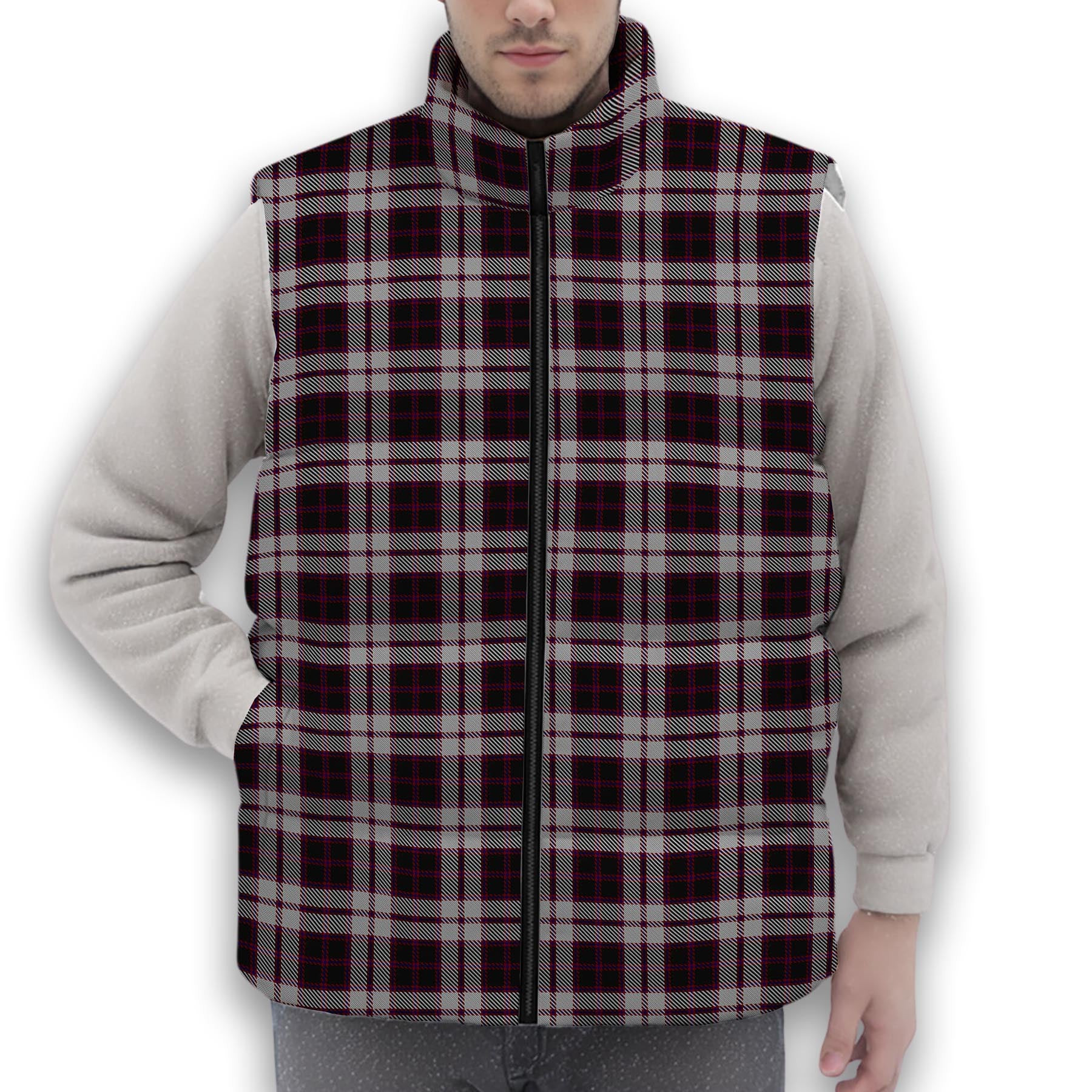ScotsTee Shop Scottish MacPherson of Pitmain Premium Tartan Puffer Vest Winter White Duck Down Vest Sleeveless