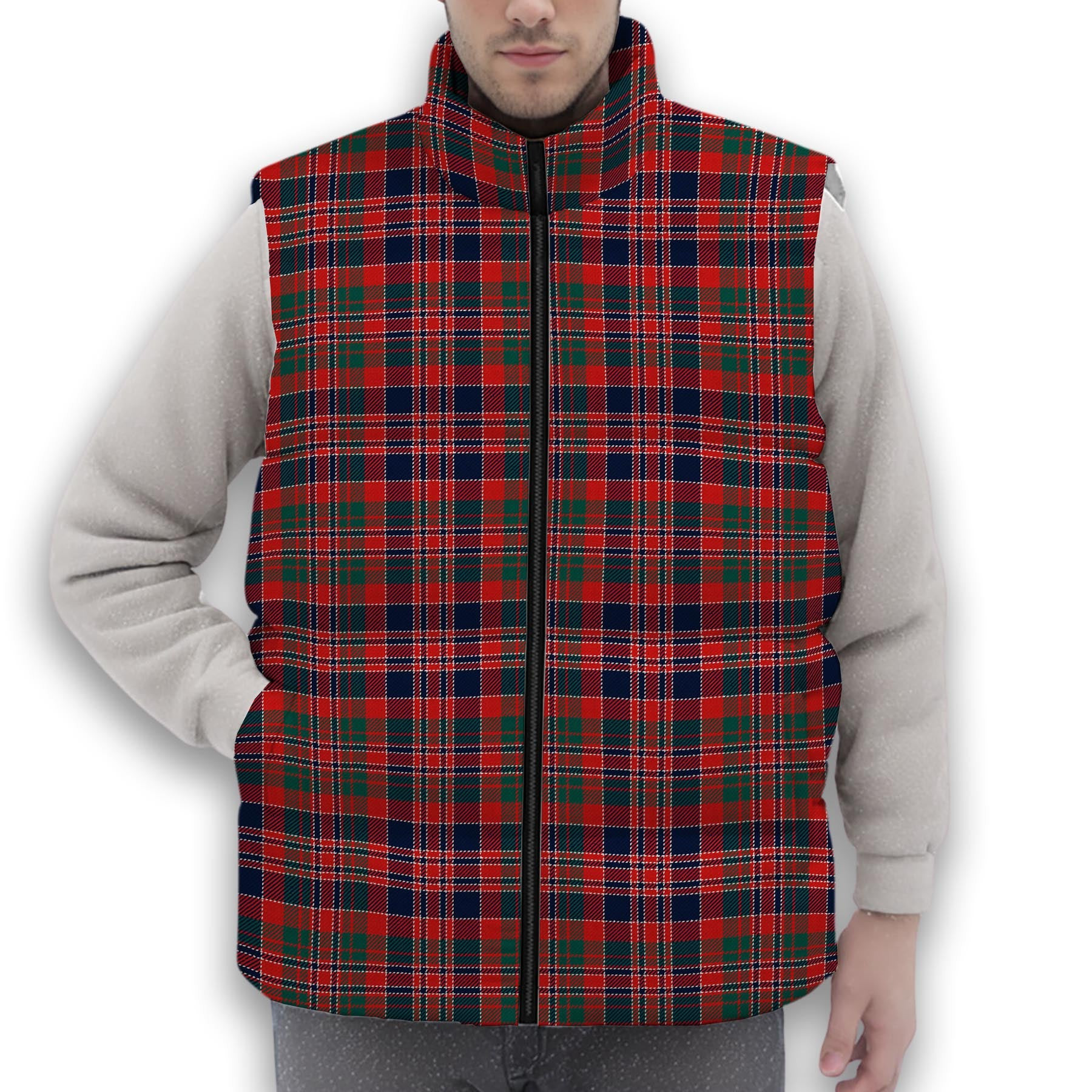 ScotsTee Shop Scottish MacDonald of Boisdale Modern Premium Tartan Puffer Vest Winter White Duck Down Vest Sleeveless