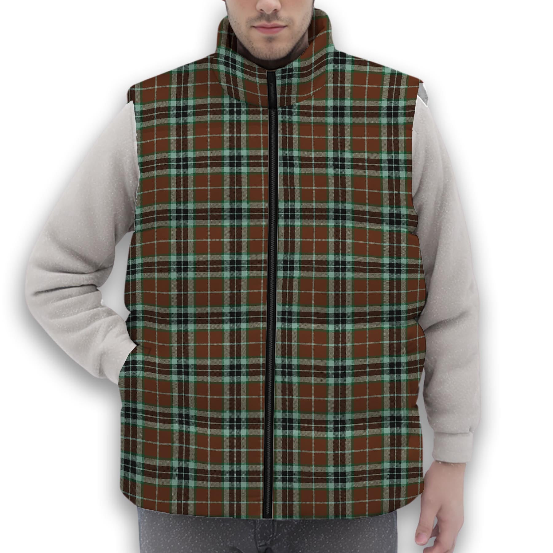 ScotsTee Shop Scottish Thomson Hunting Modern Premium Tartan Puffer Vest Winter White Duck Down Vest Sleeveless