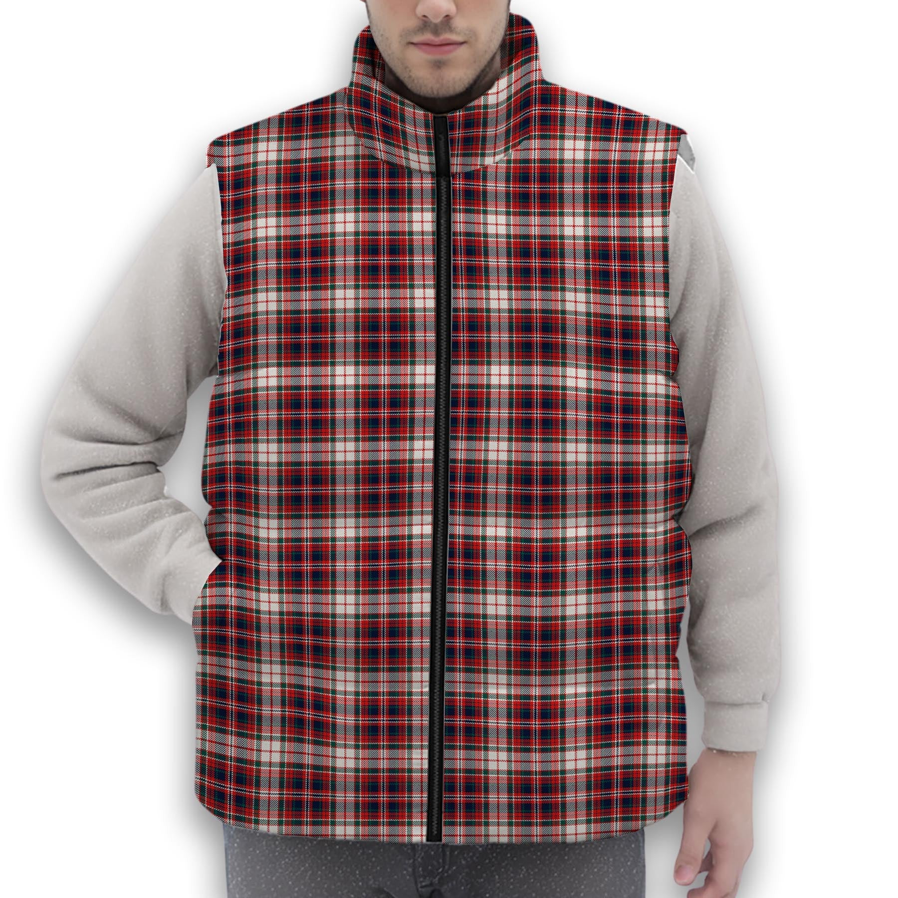 ScotsTee Shop Scottish McFarland Dress Modern Premium Tartan Puffer Vest Winter White Duck Down Vest Sleeveless