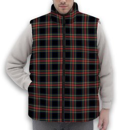 ScotsTee Shop Scottish Stewart Black Modern Premium Tartan Puffer Vest Winter White Duck Down Vest Sleeveless