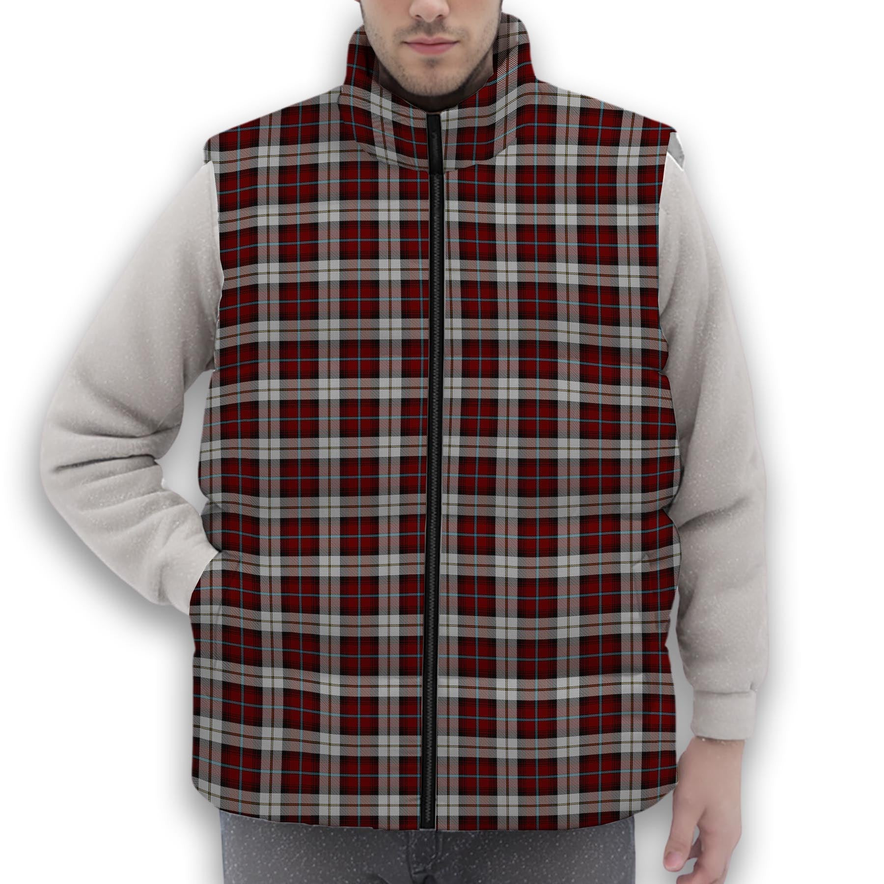ScotsTee Shop Scottish McCandlish Arisaid Red Premium Tartan Puffer Vest Winter White Duck Down Vest Sleeveless