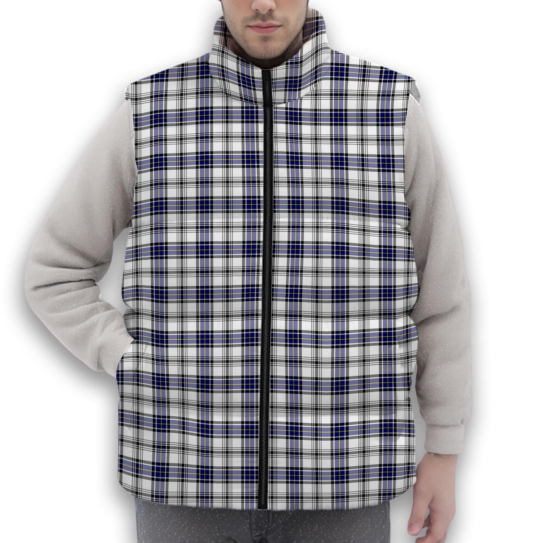 ScotsTee Shop Scottish Hannay Modern Premium Tartan Puffer Vest Winter White Duck Down Vest Sleeveless