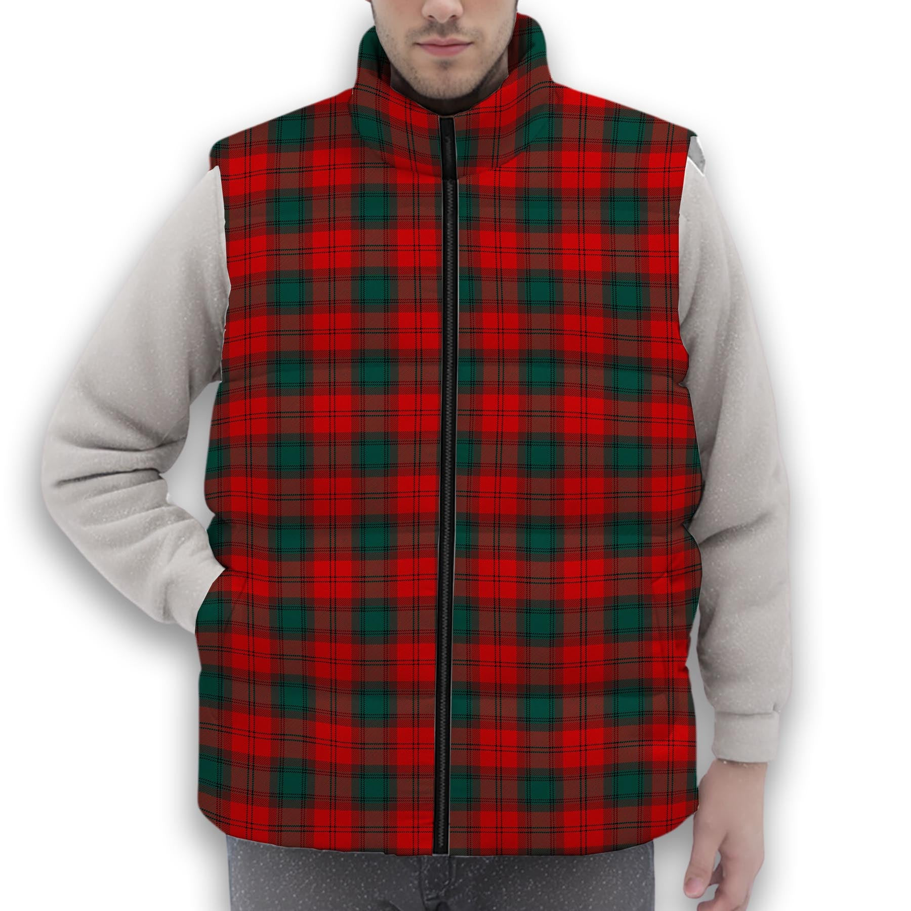 ScotsTee Shop Scottish Lindsay Black lines Modern Premium Tartan Puffer Vest Winter White Duck Down Vest Sleeveless