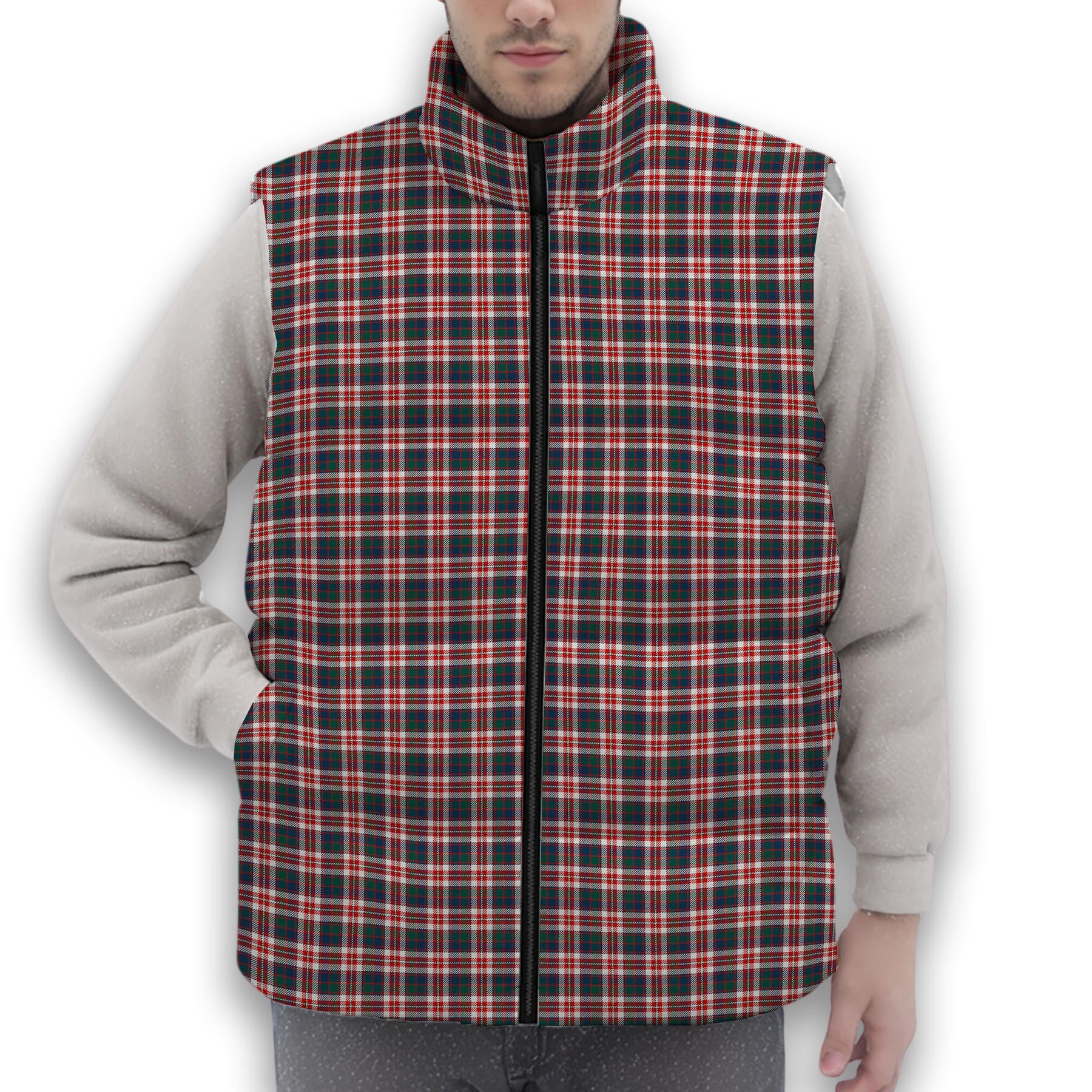 ScotsTee Shop Scottish Robertson Dress #2 Modern Premium Tartan Puffer Vest Winter White Duck Down Vest Sleeveless